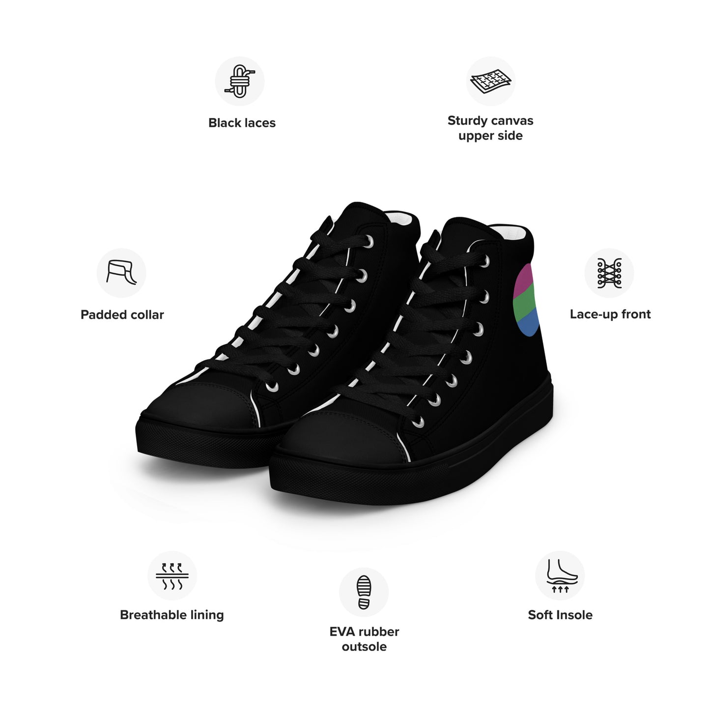 Polysexual Poly Pride Men’s High Top Canvas Athletic Shoes mens-high-top-canvas-shoes-black-left-front-657e694d7c0fb