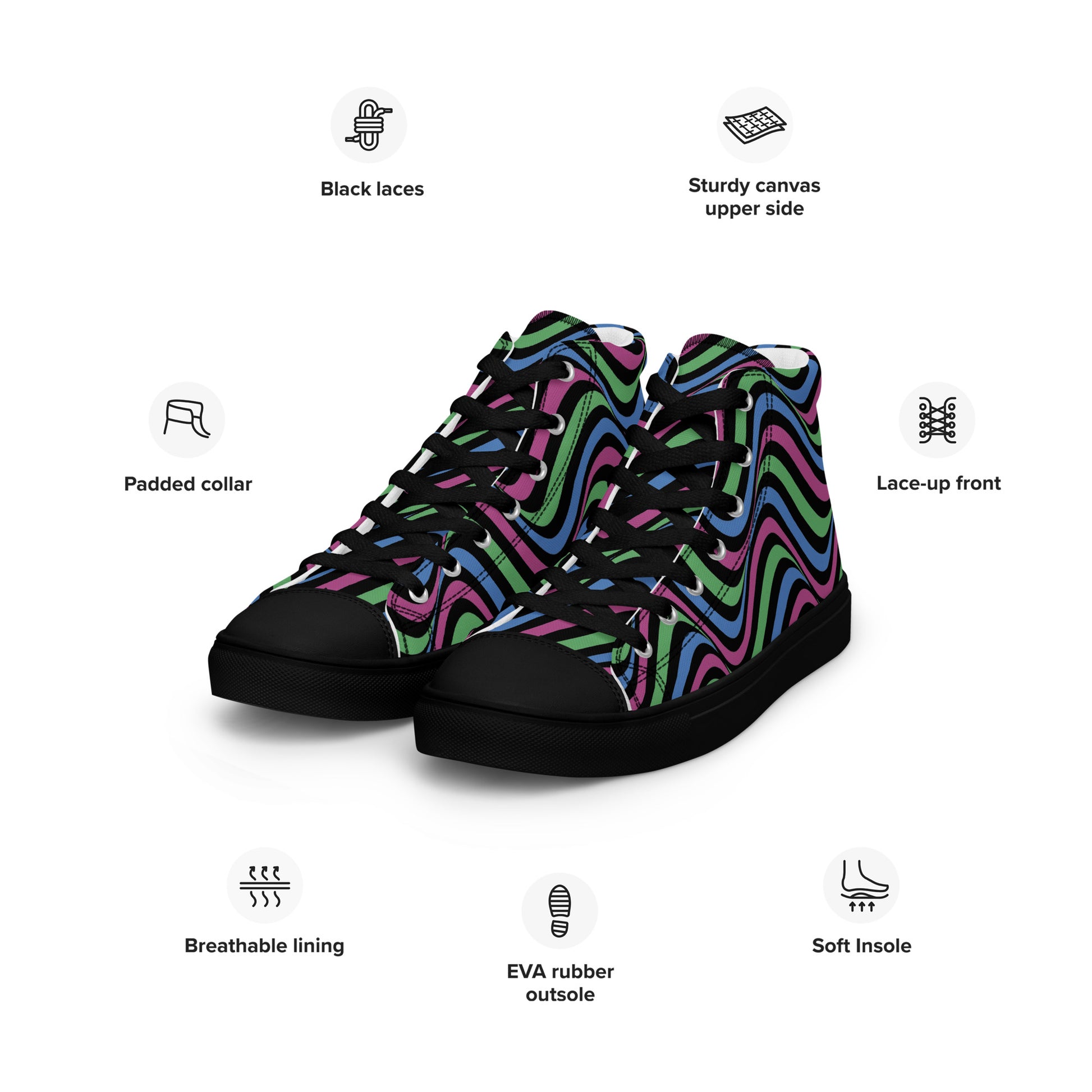 Polysexual Poly Pride Wavey Men’s High Top Canvas Athletic Shoes mens-high-top-canvas-shoes-black-left-front-657fa60c08585