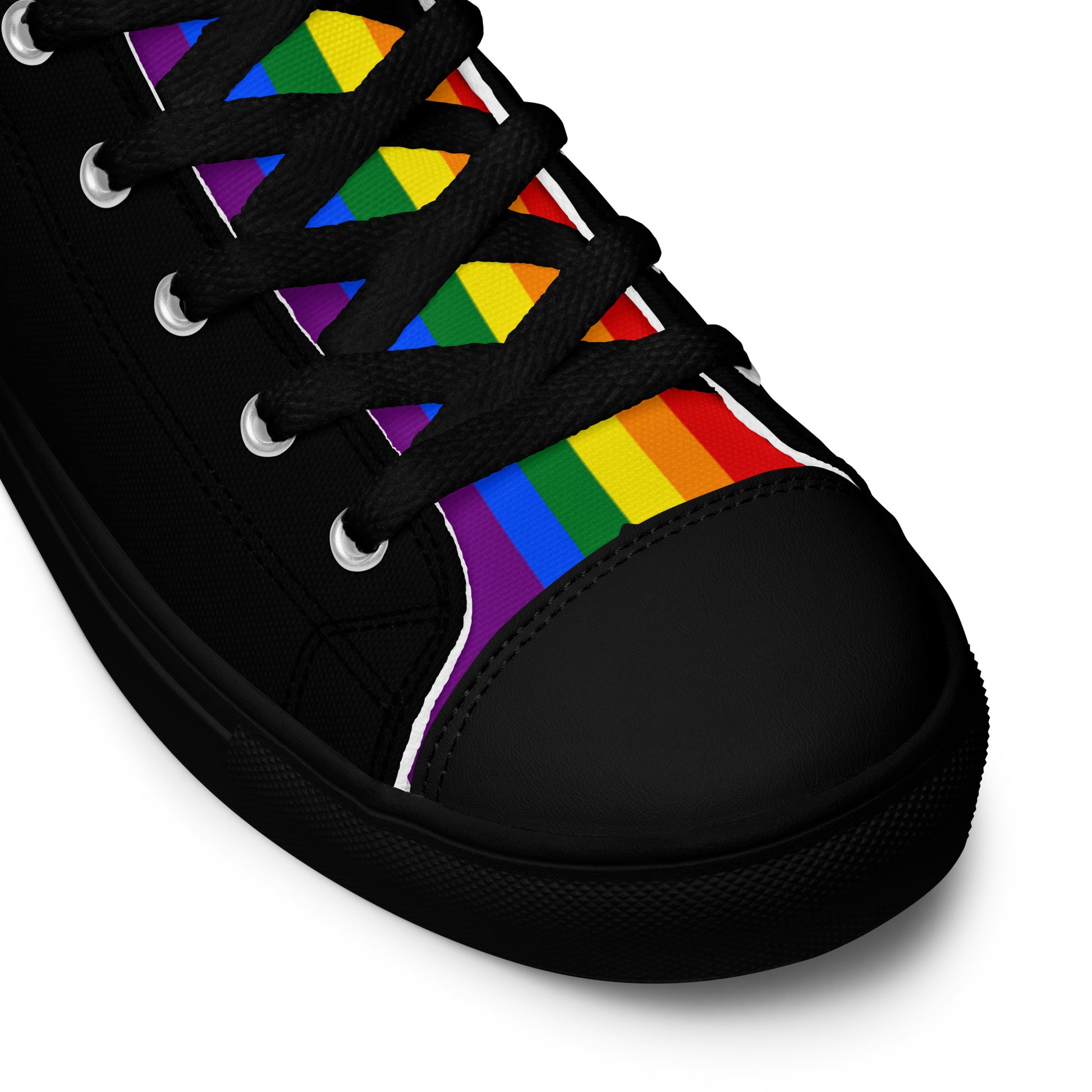 LGBTQ Pride Stripe Men’s High Top Canvas Athletic Shoes - Black mens-high-top-canvas-shoes-black-product-details-65860f0c98f06