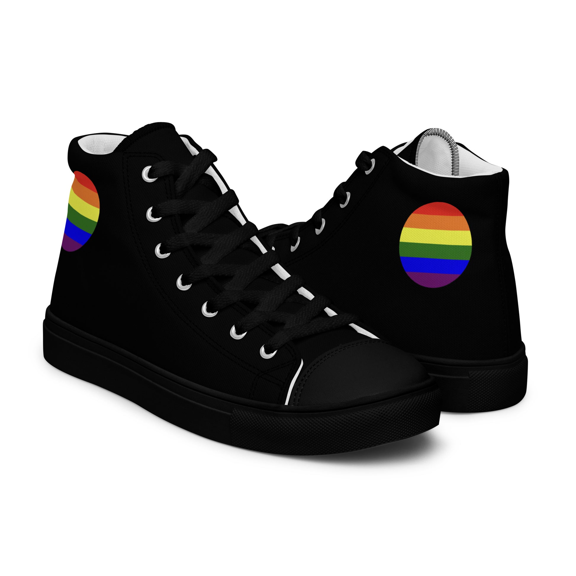 LGBTQ Pride Men’s High Top Canvas Athletic Shoes mens-high-top-canvas-shoes-black-right-657e66a4b1697