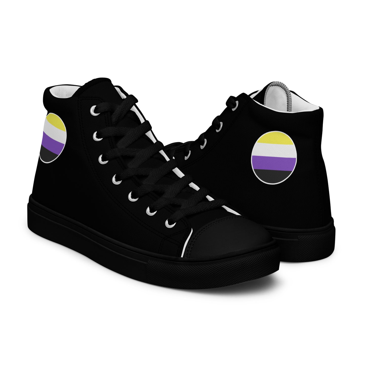 Nonbinary Enby Men’s High Top Canvas Athletic Shoes mens-high-top-canvas-shoes-black-right-657e6e1d709ee