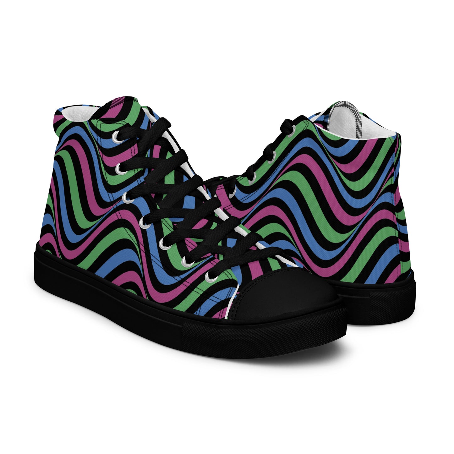 Polysexual Poly Pride Wavey Men’s High Top Canvas Athletic Shoes mens-high-top-canvas-shoes-black-right-657e7f2053f62