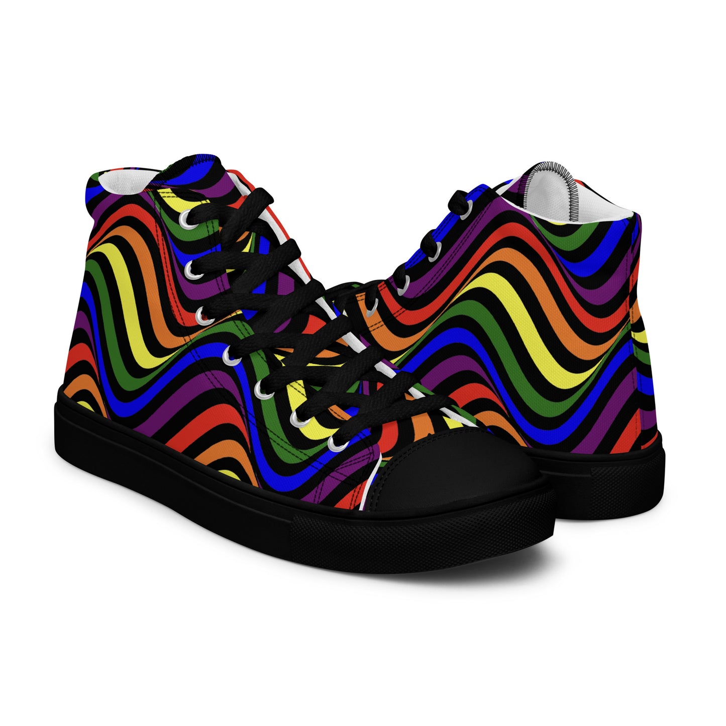 LGBTQ Pride Wavey Men’s High Top Canvas Athletic Shoes mens-high-top-canvas-shoes-black-right-657e7ff0ad4c1