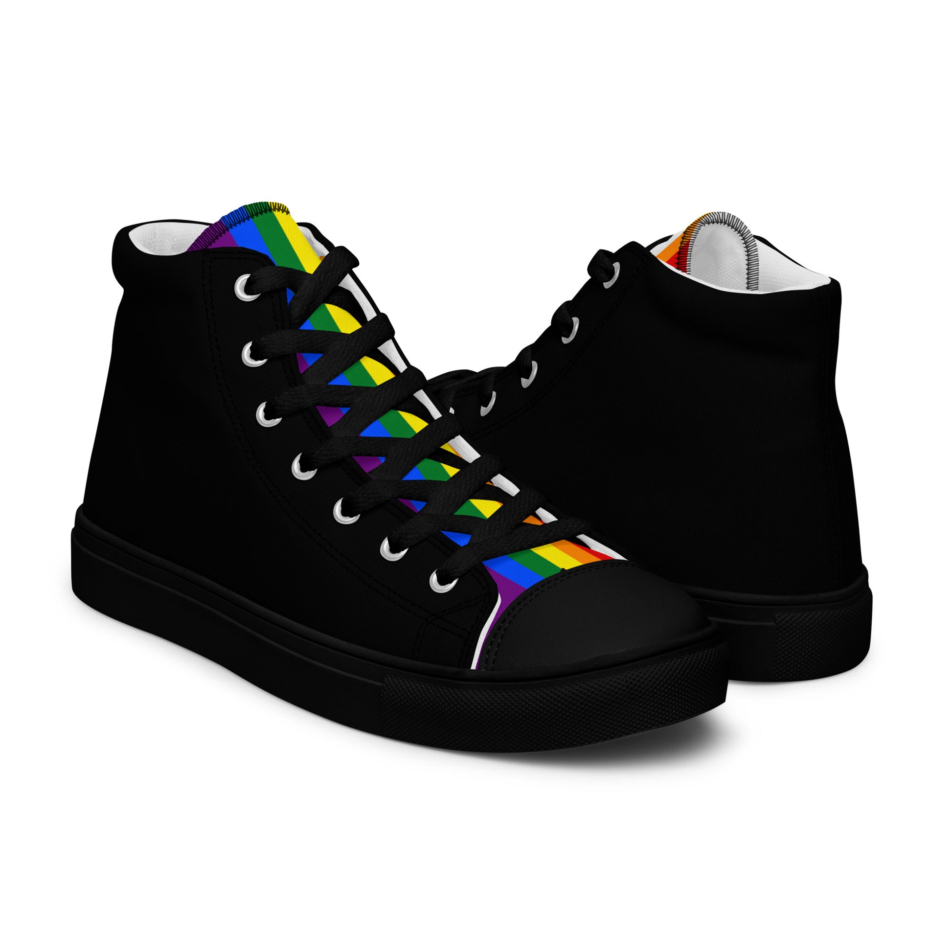 LGBTQ Pride Stripe Men’s High Top Canvas Athletic Shoes - Black mens-high-top-canvas-shoes-black-right-65860f0c9985a