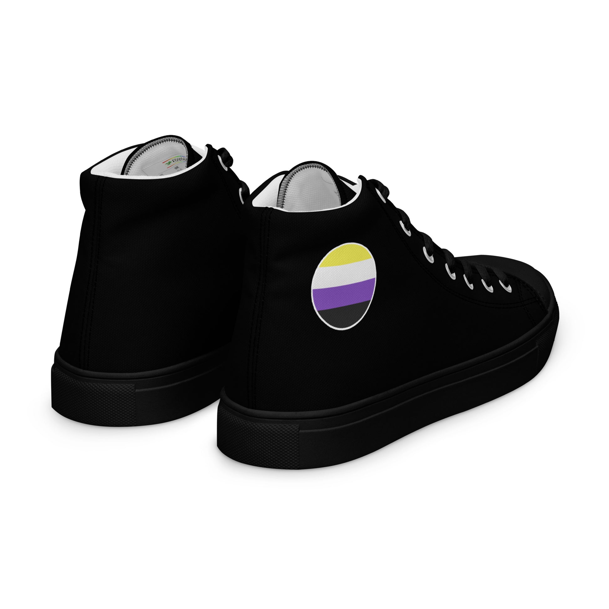 Nonbinary Enby Men’s High Top Canvas Athletic Shoes mens-high-top-canvas-shoes-black-right-back-657e6e1d6f798