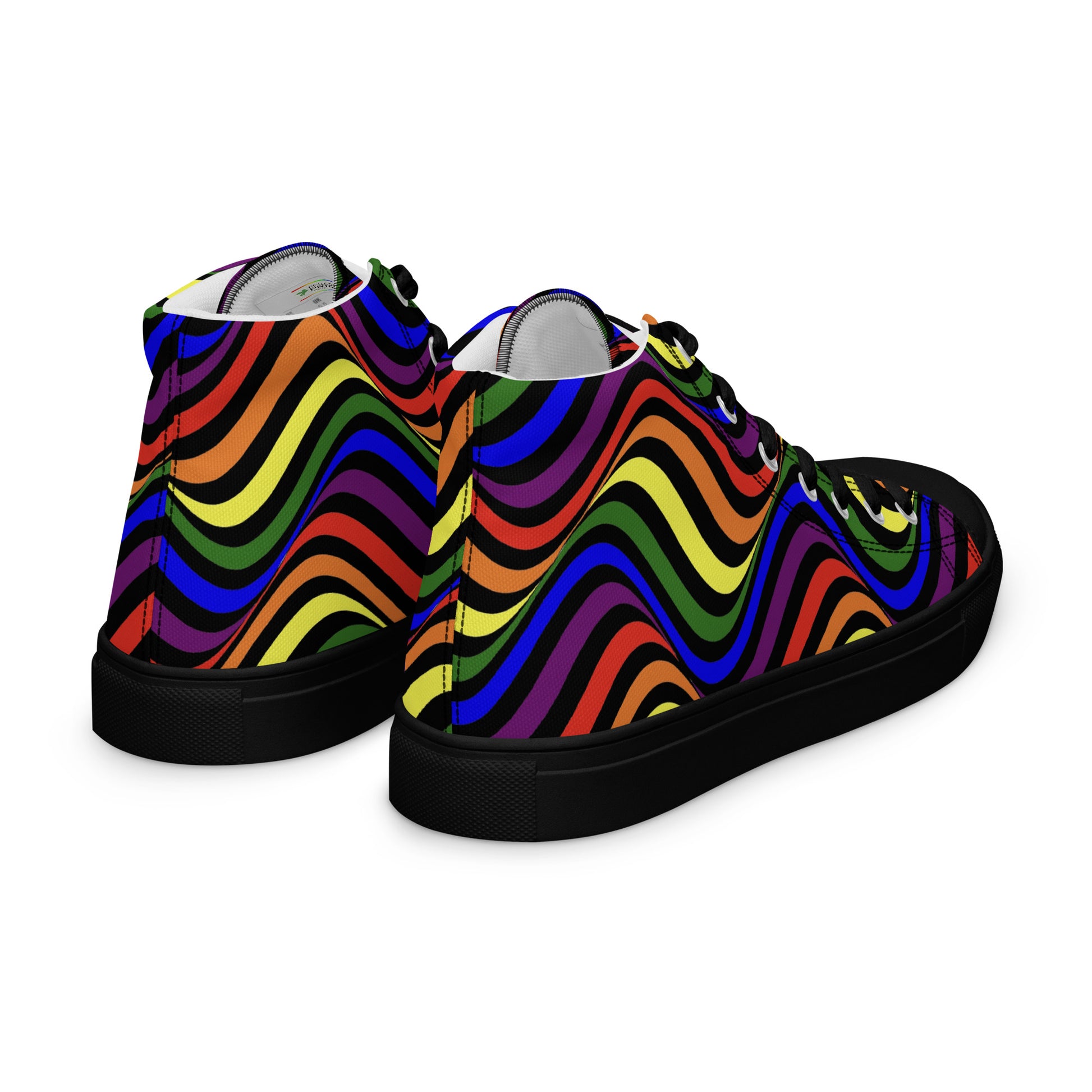 LGBTQ Pride Wavey Men’s High Top Canvas Athletic Shoes mens-high-top-canvas-shoes-black-right-back-657e7ff0ac998