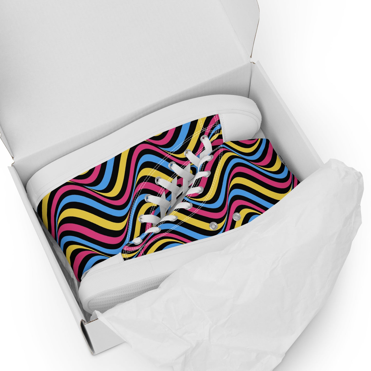 Pansexual Pan Pride Wavey Men’s High Top Canvas Athletic Shoes mens-high-top-canvas-shoes-white-front-657e7e6f3e24d