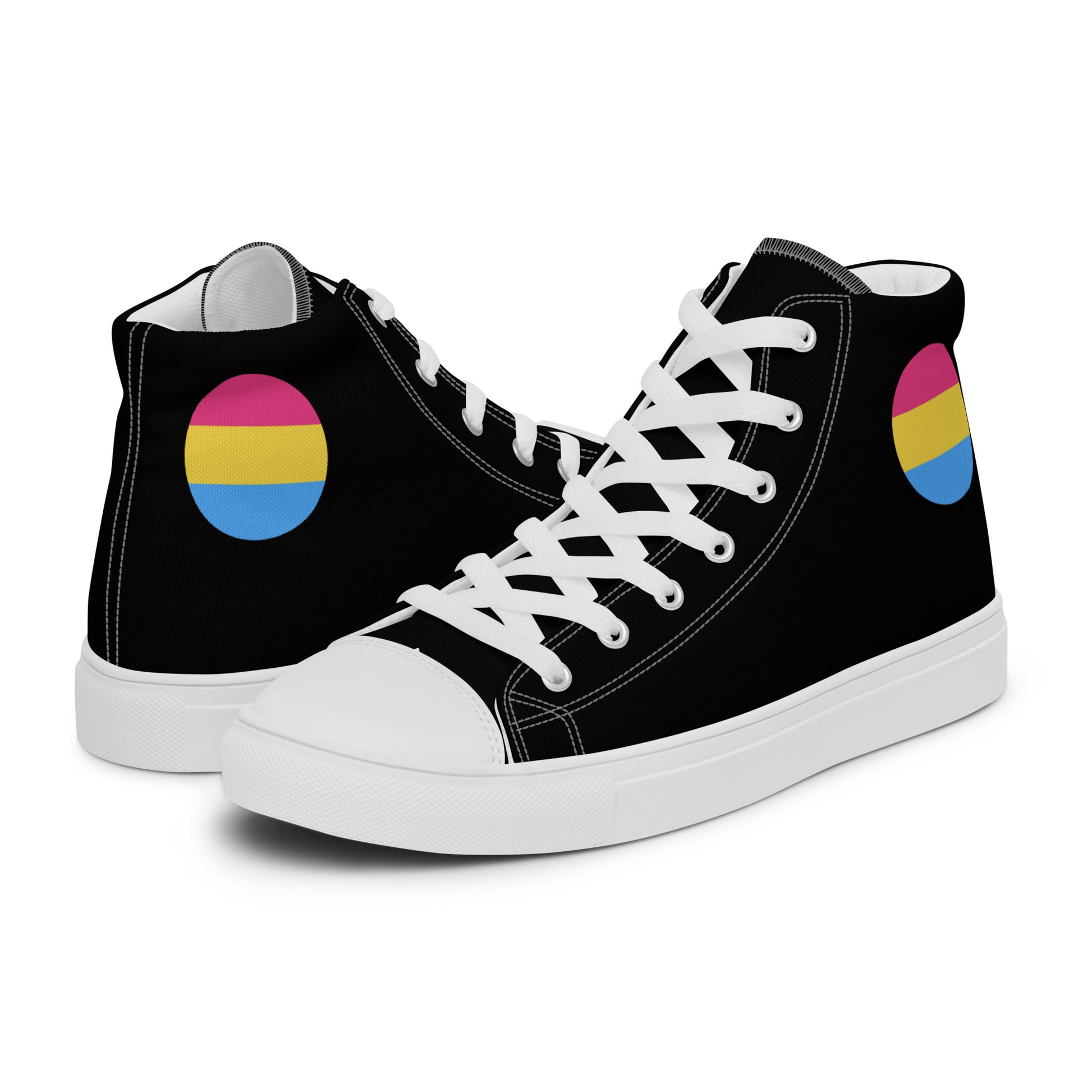 Pansexual Pan Pride Men’s High Top Canvas Athletic Shoes White Pansexual mens-high-top-canvas-shoes-white-left-657e656be2e21