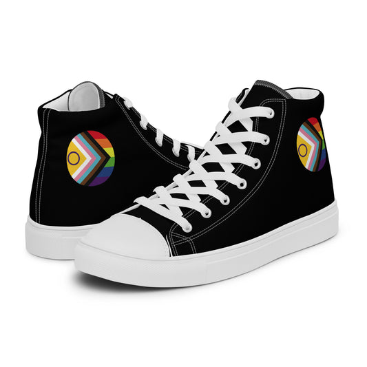 LGBTQ Intersex Progress Pride Men’s High Top Canvas Athletic Shoes White Pride mens-high-top-canvas-shoes-white-left-657e6aa41f26b