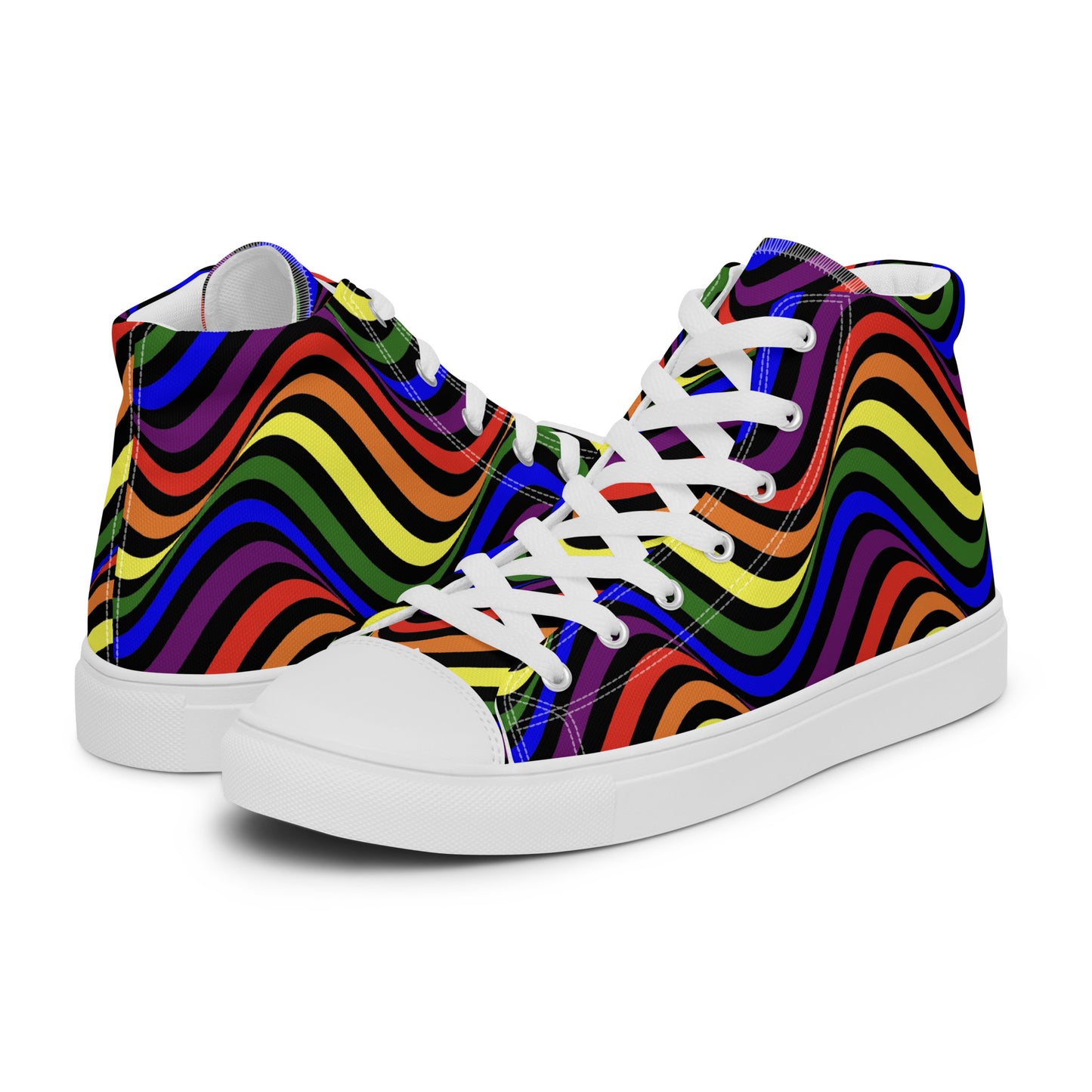 LGBTQ Pride Wavey Men’s High Top Canvas Athletic Shoes White Pride mens-high-top-canvas-shoes-white-left-657e7ff0ad6a2