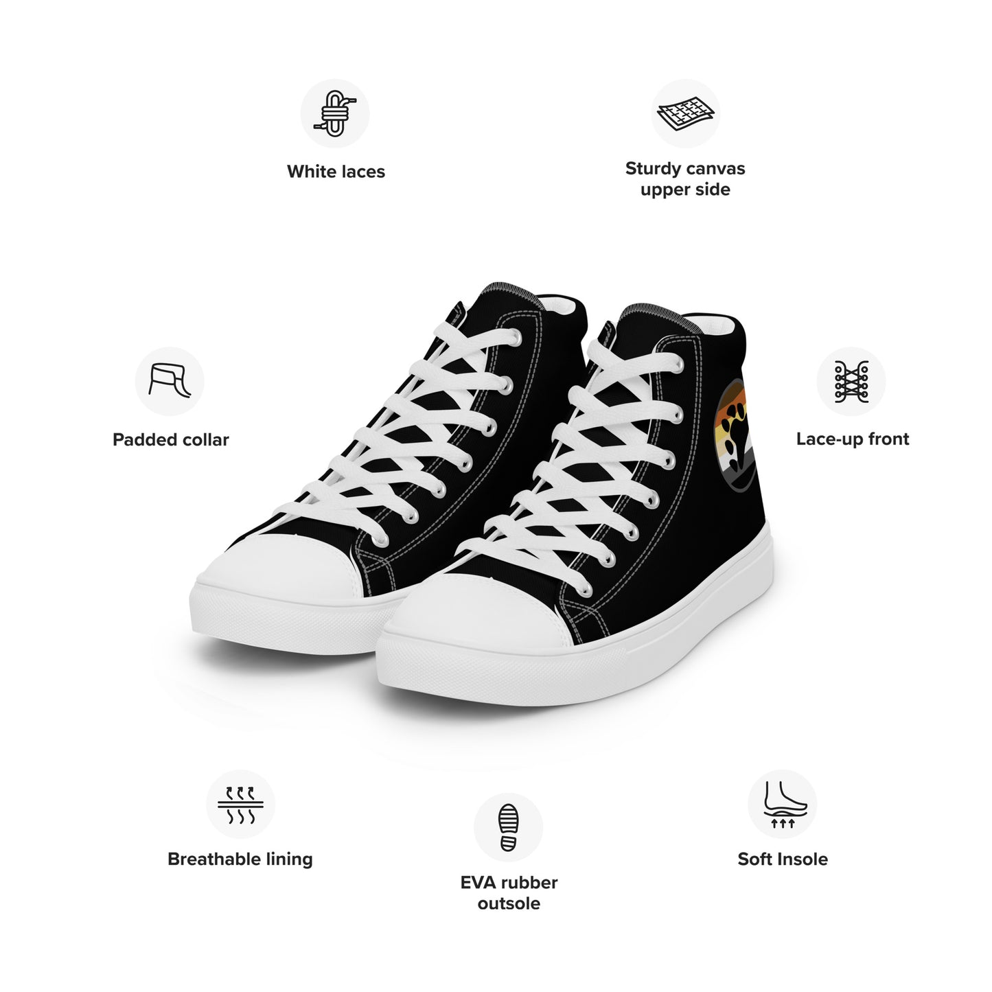 Gay Bear Men’s High Top Canvas Athletic Shoes mens-high-top-canvas-shoes-white-left-front-657e70136e073