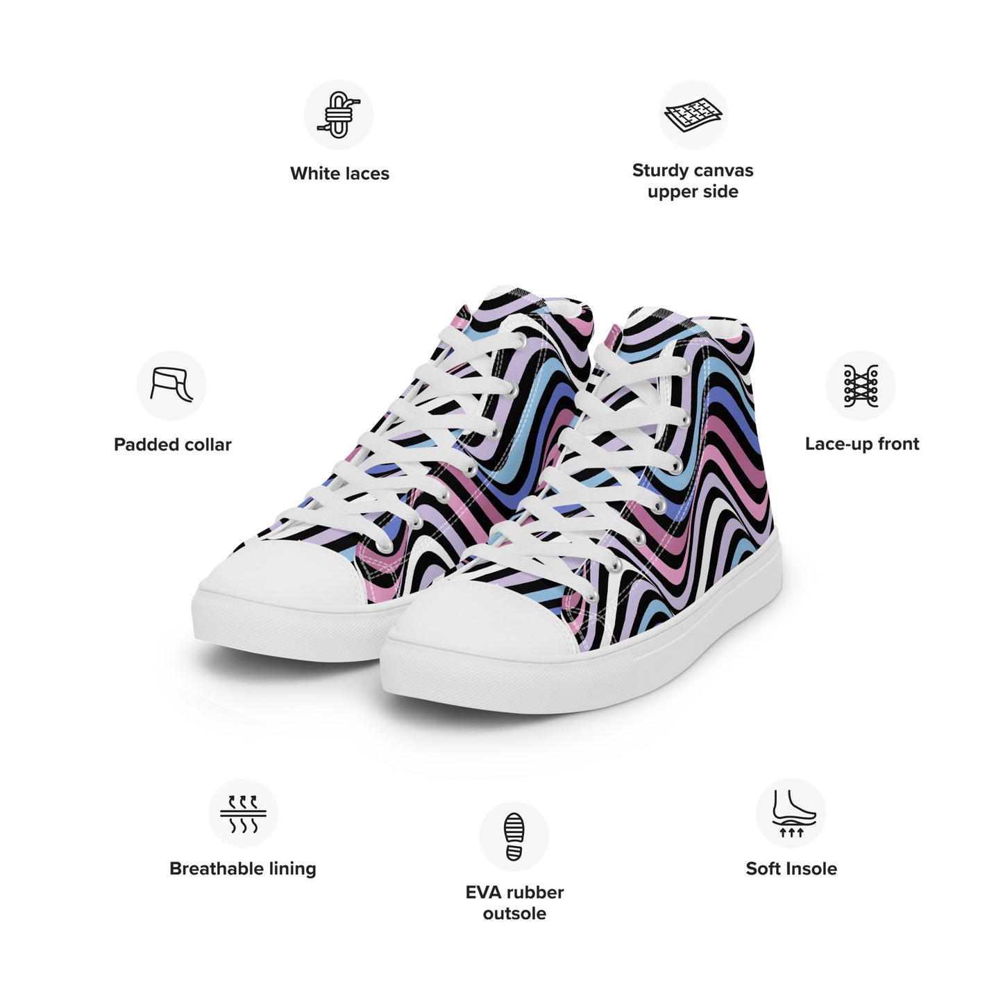 Bigender Wavey Men’s High Top Canvas Athletic Shoes mens-high-top-canvas-shoes-white-left-front-657e71f5e987d