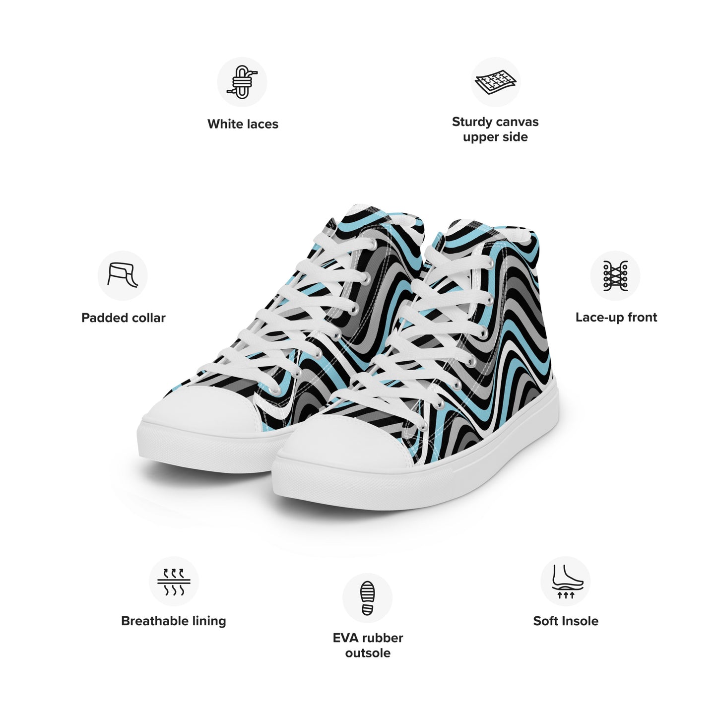 Demiboy Wavey Men’s High Top Canvas Athletic Shoes mens-high-top-canvas-shoes-white-left-front-657e734b2508a