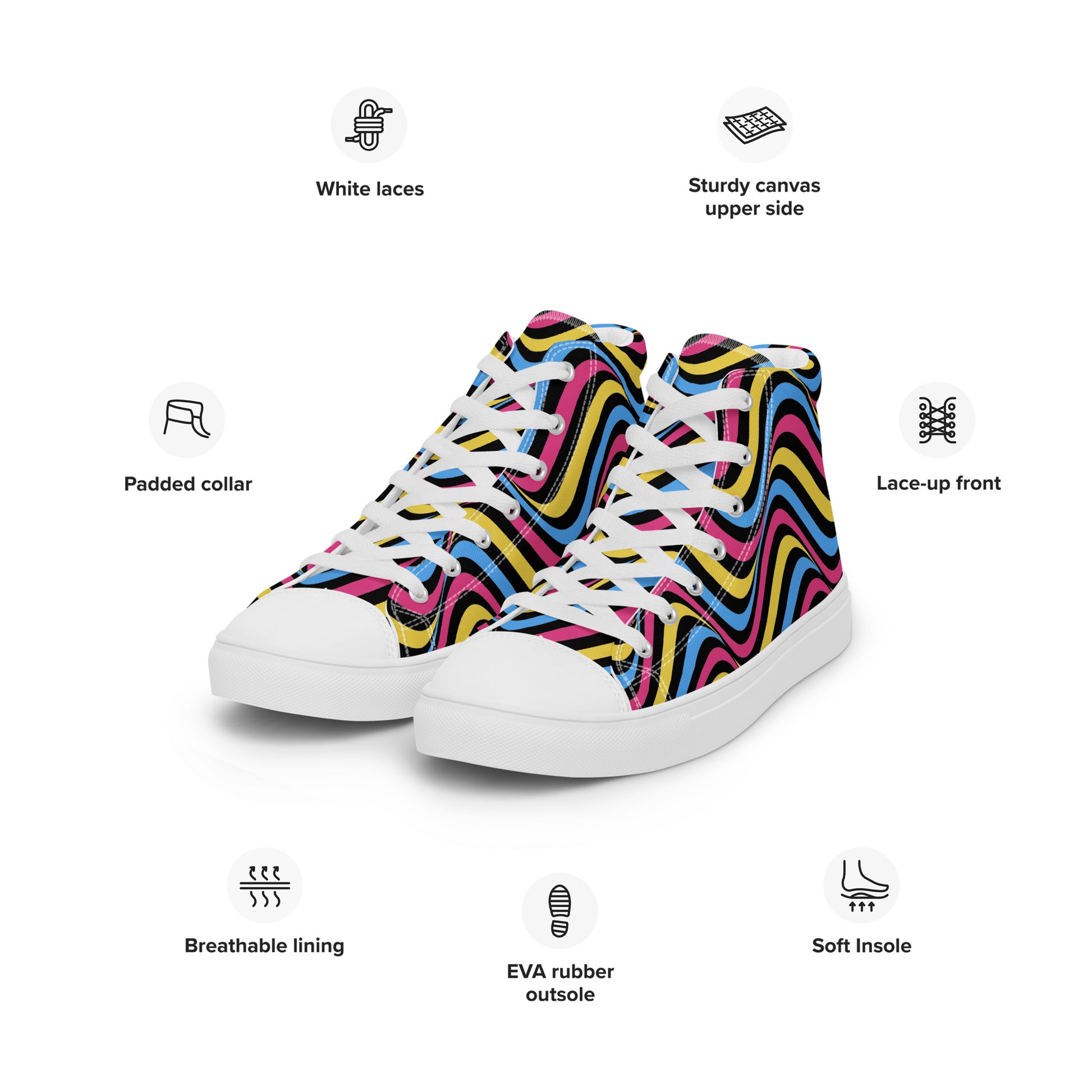 Pansexual Pan Pride Wavey Men’s High Top Canvas Athletic Shoes mens-high-top-canvas-shoes-white-left-front-657e7e6f3df58