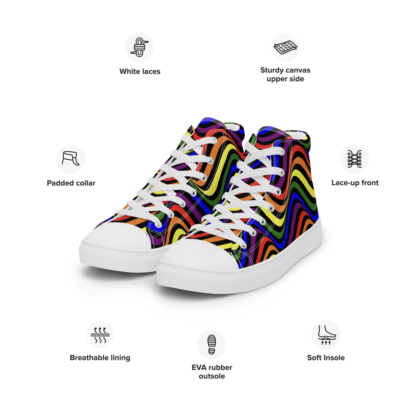 LGBTQ Pride Wavey Men’s High Top Canvas Athletic Shoes mens-high-top-canvas-shoes-white-left-front-657e7ff0aca7f