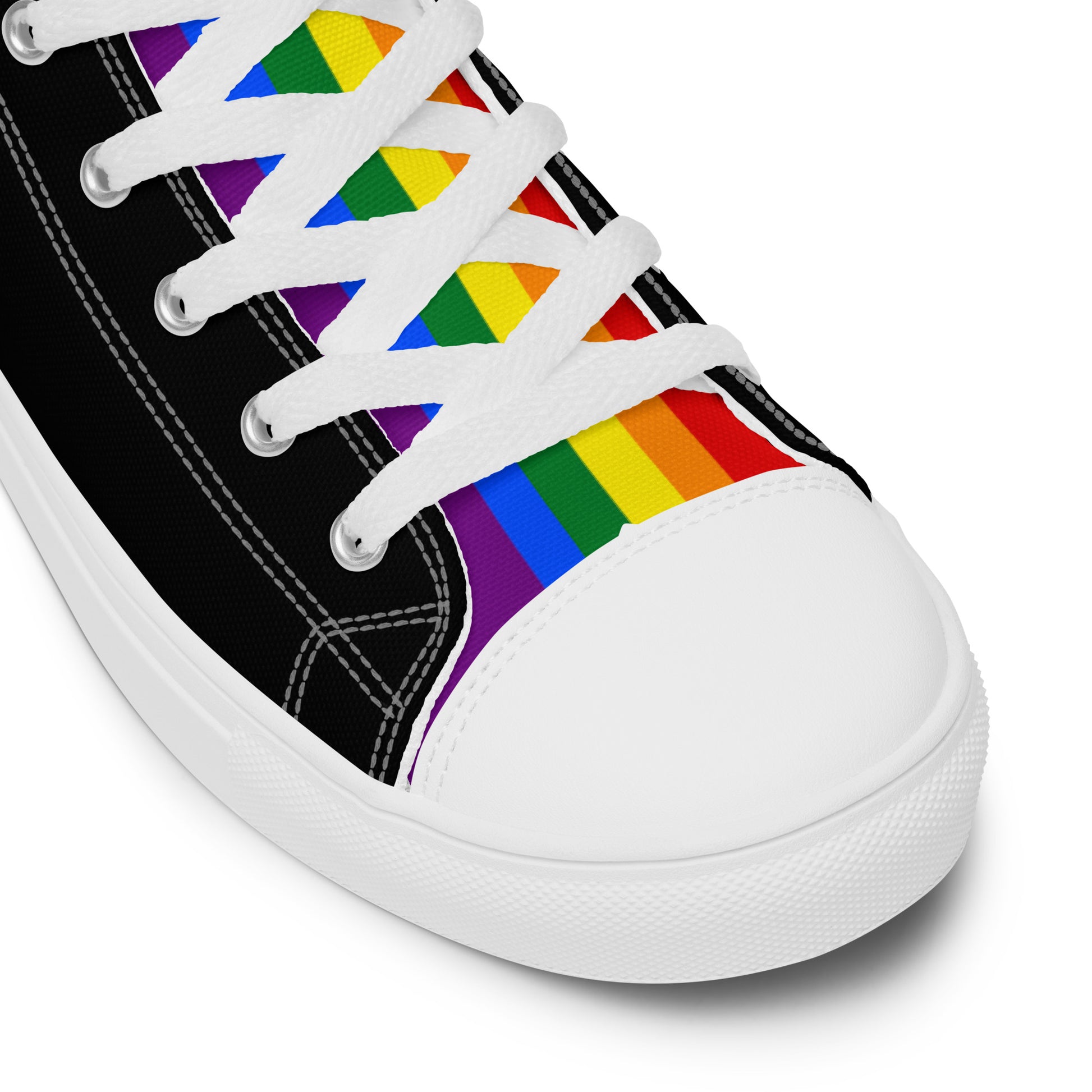 LGBTQ Pride Stripe Men’s High Top Canvas Athletic Shoes - Black mens-high-top-canvas-shoes-white-product-details-65860f0c990f3