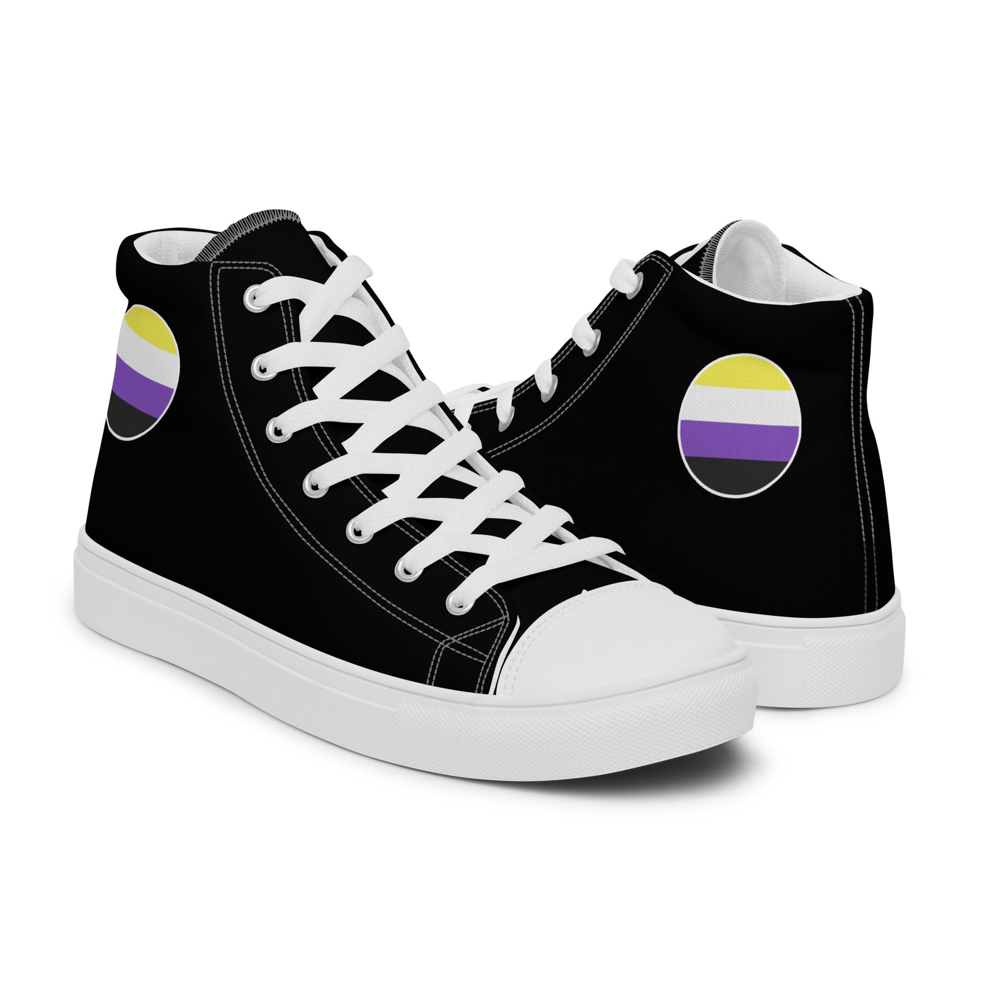 Nonbinary Enby Men’s High Top Canvas Athletic Shoes mens-high-top-canvas-shoes-white-right-657e6e1d711f3