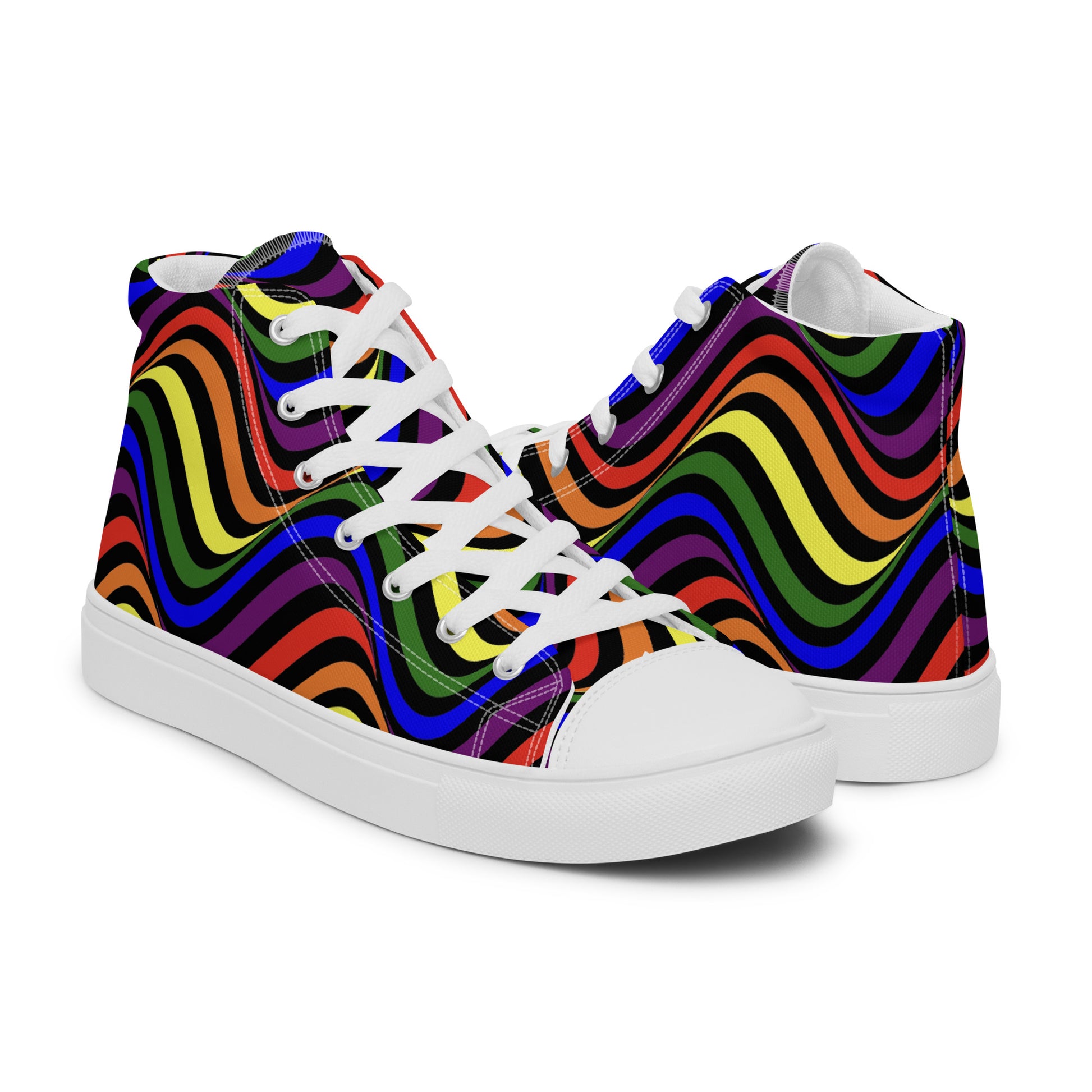 LGBTQ Pride Wavey Men’s High Top Canvas Athletic Shoes mens-high-top-canvas-shoes-white-right-657e7ff0ada95