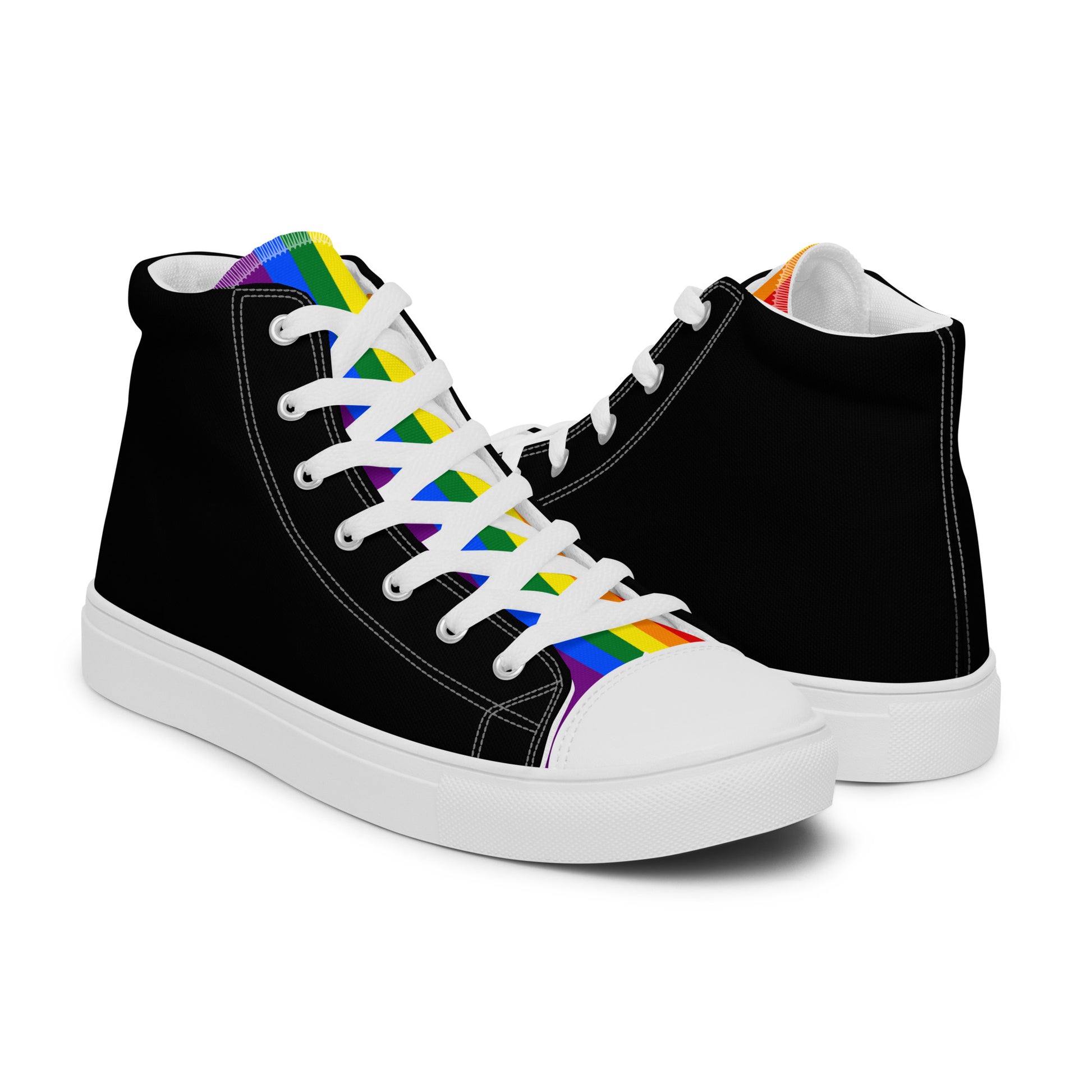 LGBTQ Pride Stripe Men’s High Top Canvas Athletic Shoes - Black mens-high-top-canvas-shoes-white-right-65860f0c99cd9