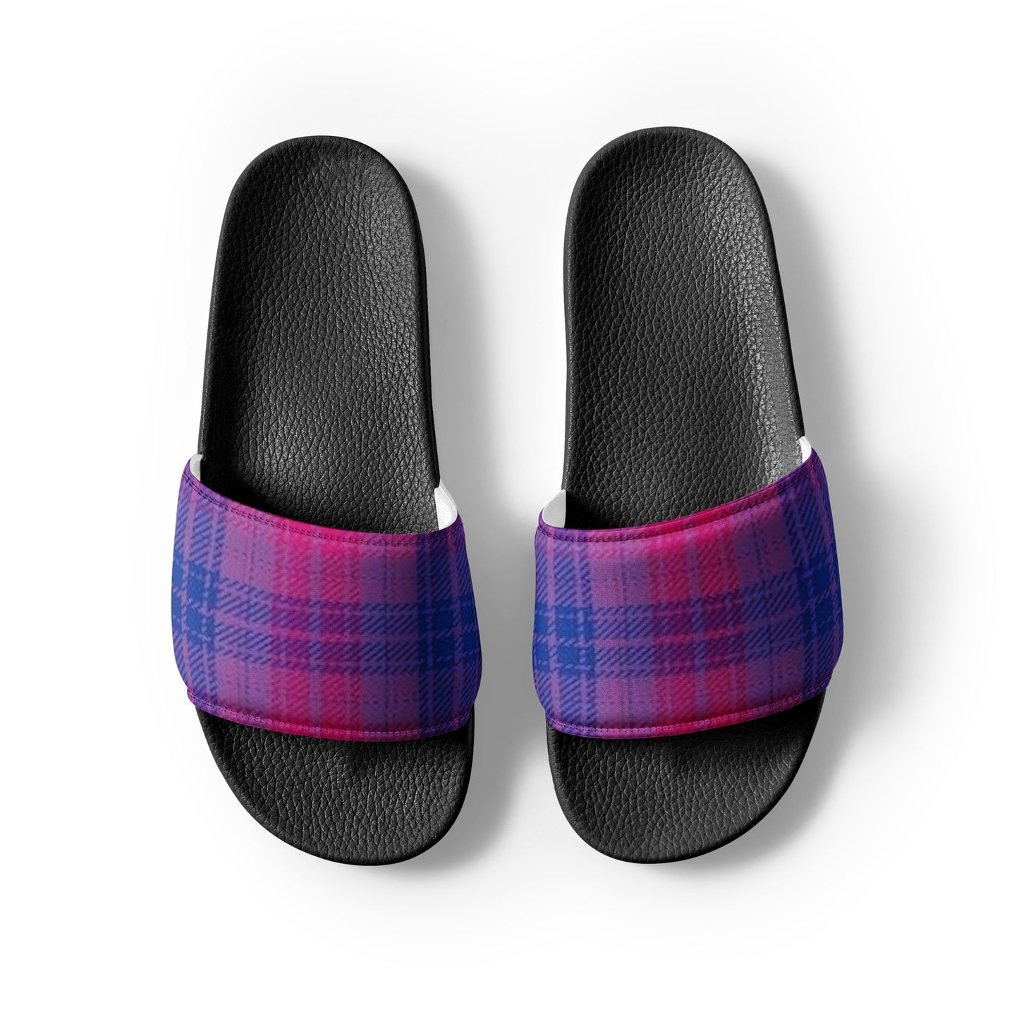 Bisexual Bi Pride Men’s Slides Sandals in Plaid mens-slides-black-front-2-660193d62c3f8