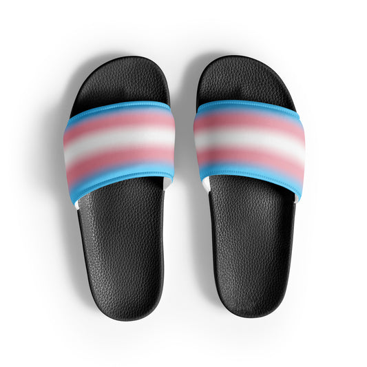 Transgender Trans Pride Men’s Size Slides Sandals in Ombre Black Transgender mens-slides-black-front-66018dae975d0