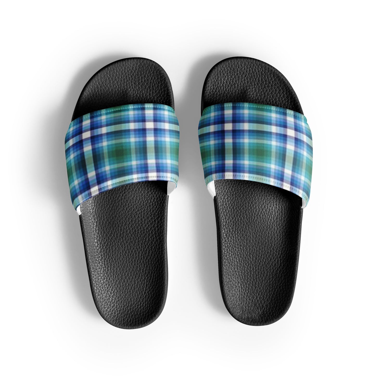 Gay MLM Vincian Pride Men’s Slides Sandals in Plaid Black Gay mens-slides-black-front-6601949063920