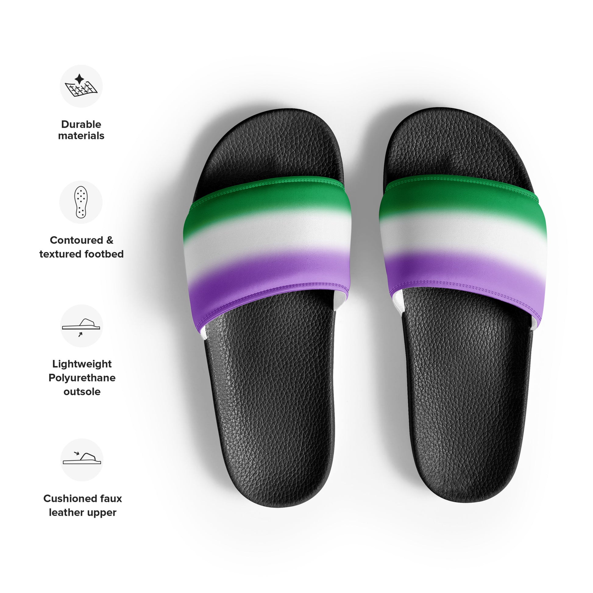 Genderqueer Pride Mens Slides Sandals mens-slides-black-front-660b50cadd564