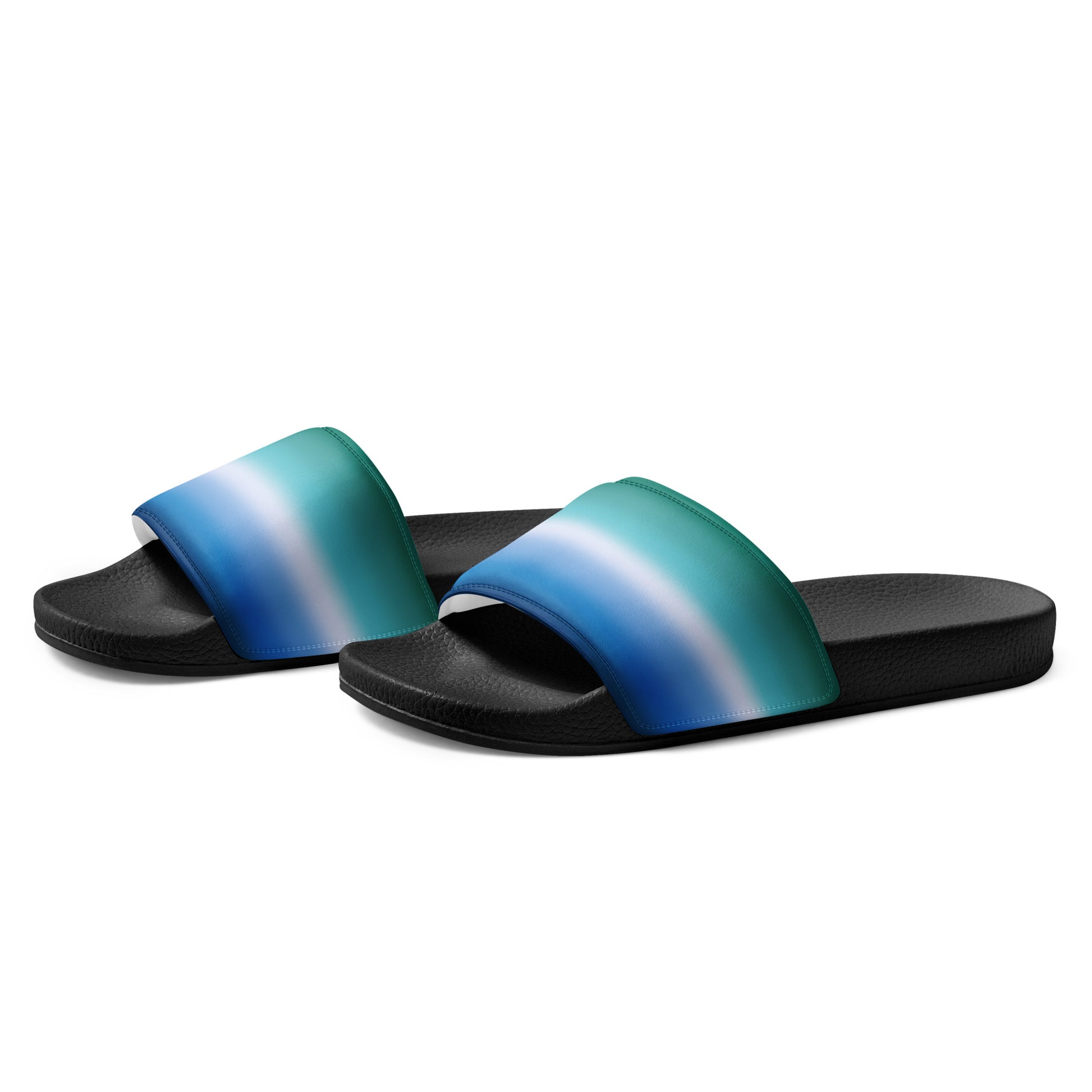 Gay MLM Vincian Pride Men’s Slides Sandals in Ombre mens-slides-black-left-front-66018f5eb40d7