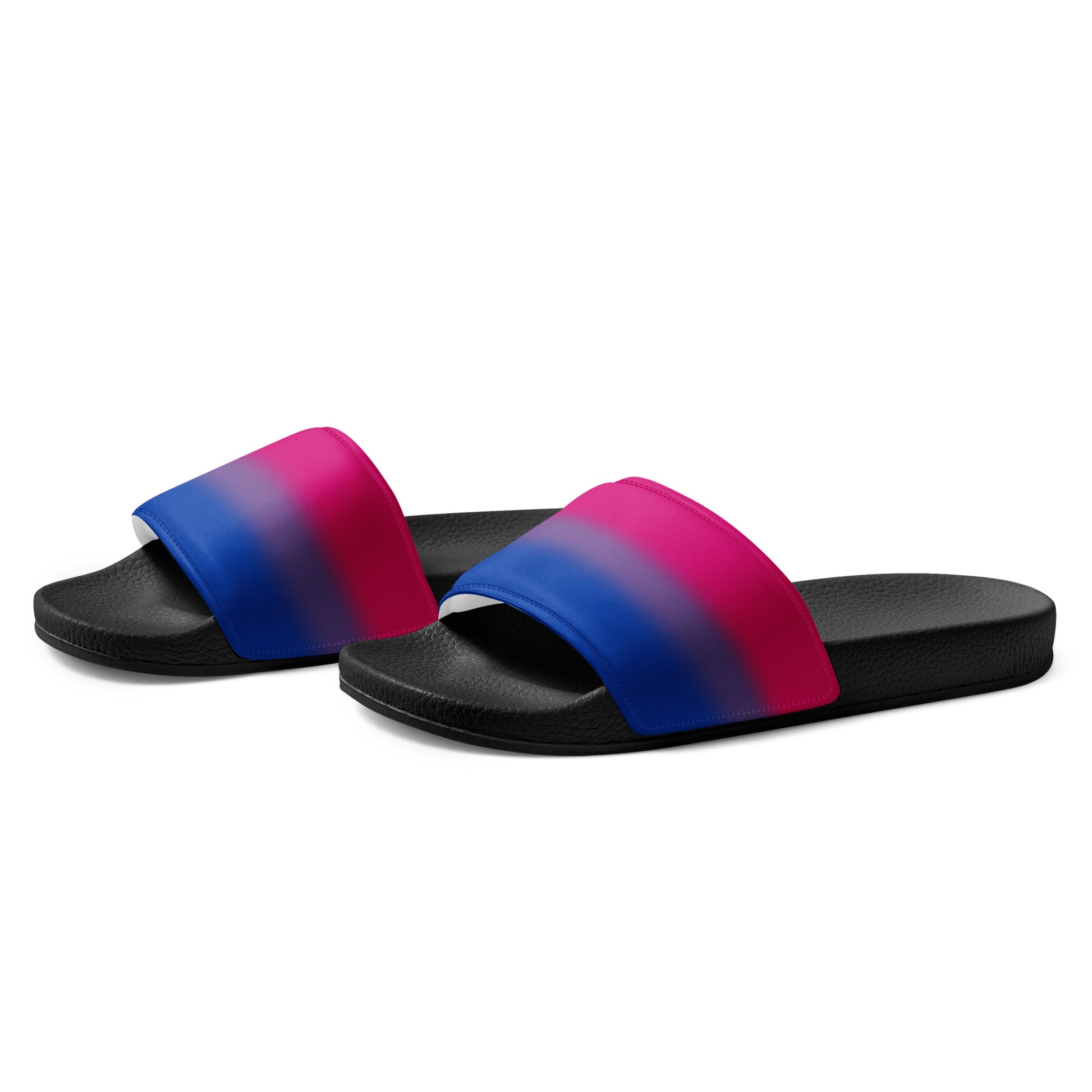 Bisexual Bi Pride Men’s Slides Sandals in Ombre mens-slides-black-left-front-6601927519523