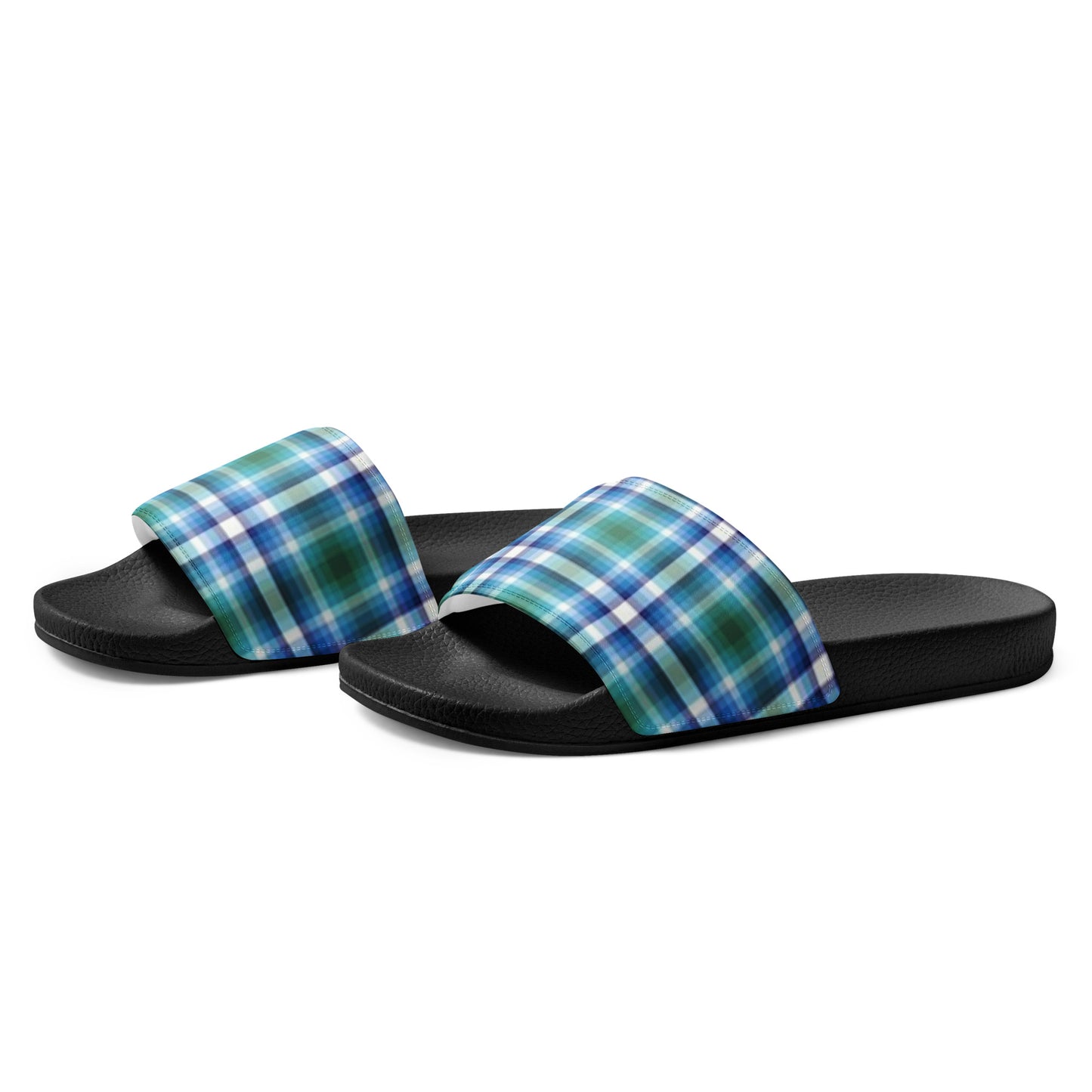 Gay MLM Vincian Pride Men’s Slides Sandals in Plaid mens-slides-black-left-front-6601949065267