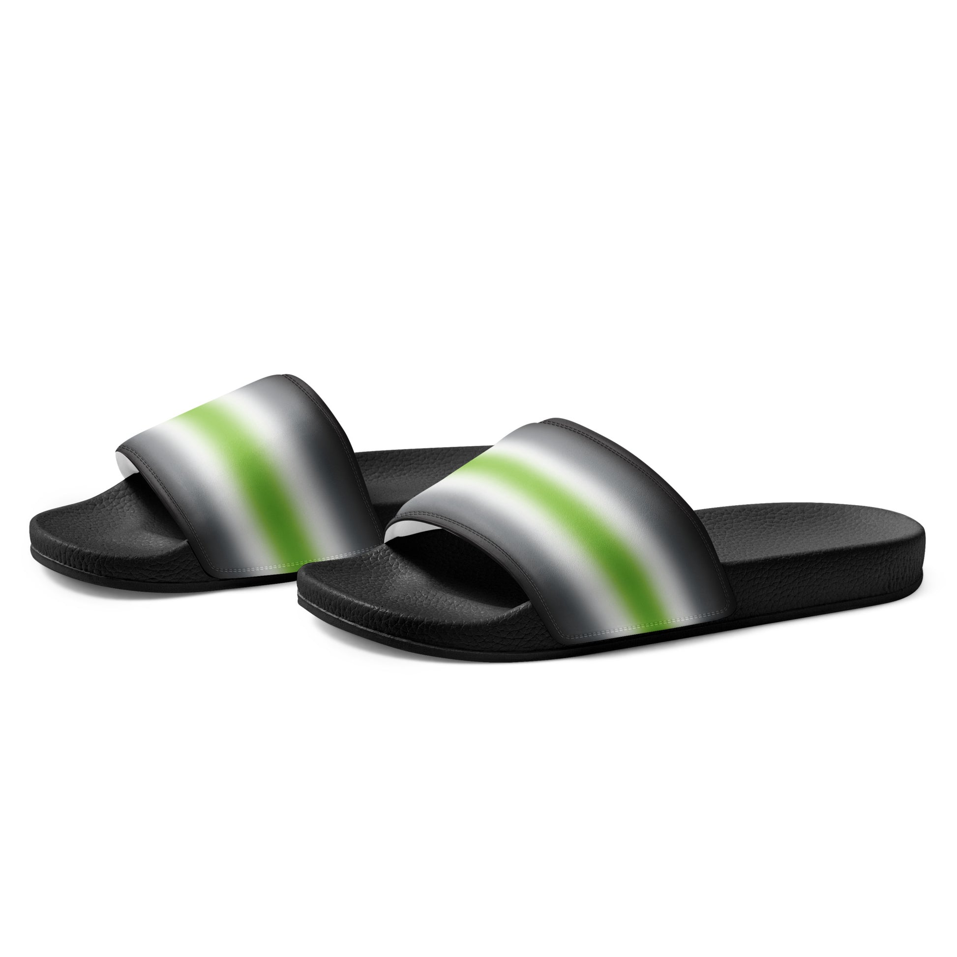 Agender Pride Men’s Slides Sandals in Ombre mens-slides-black-left-front-66019ff80e4db