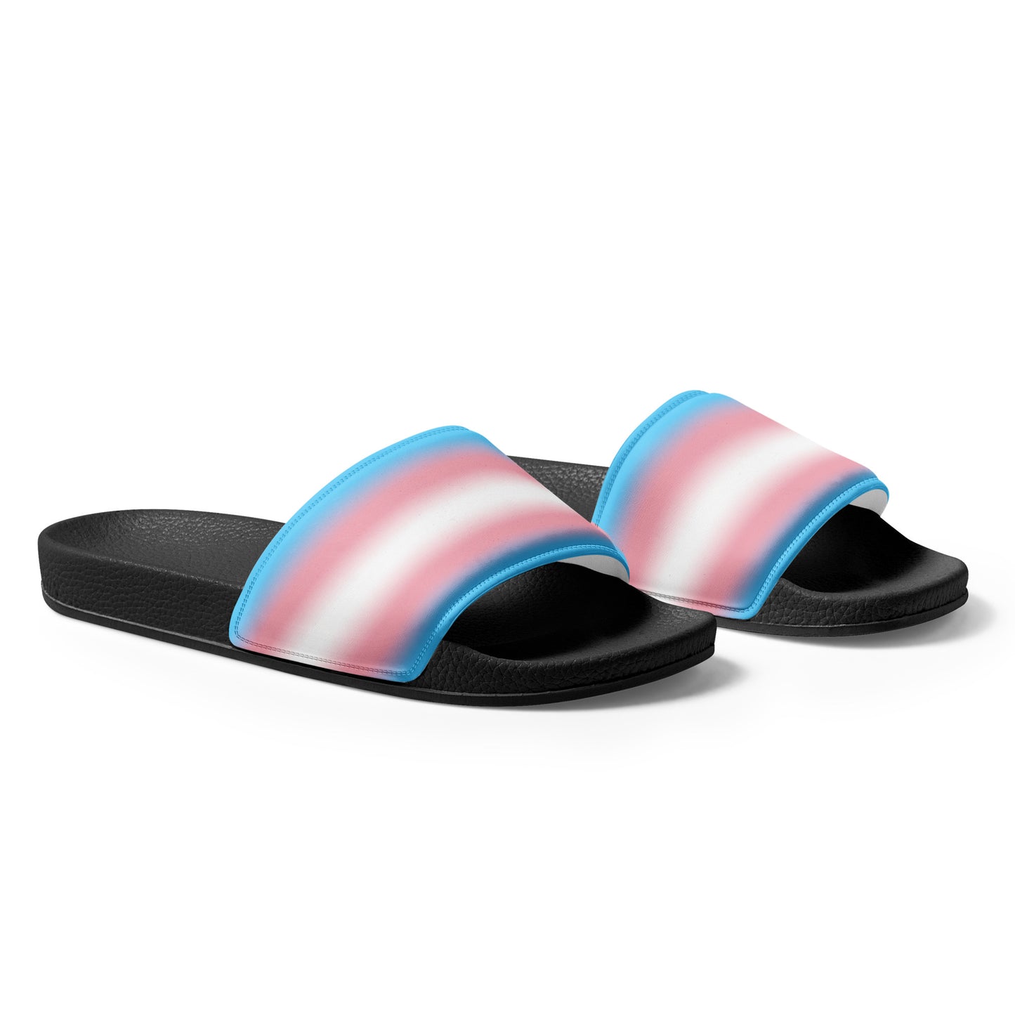 Transgender Trans Pride Men’s Size Slides Sandals in Ombre mens-slides-black-right-front-66018dae986c1