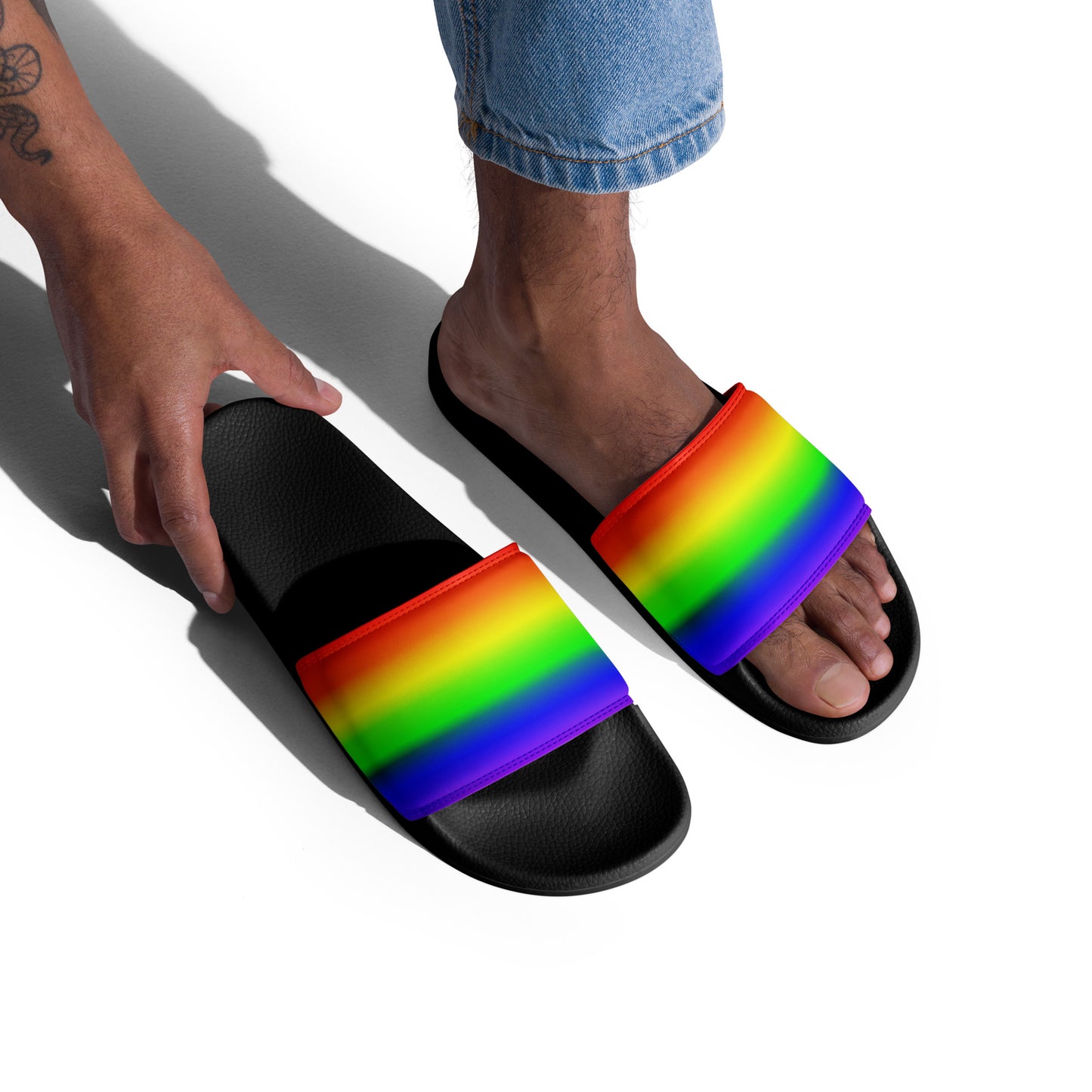 LGBTQ Pride Men’s Slides Sandals in Ombre mens-slides-black-right-front-6601907c4de17