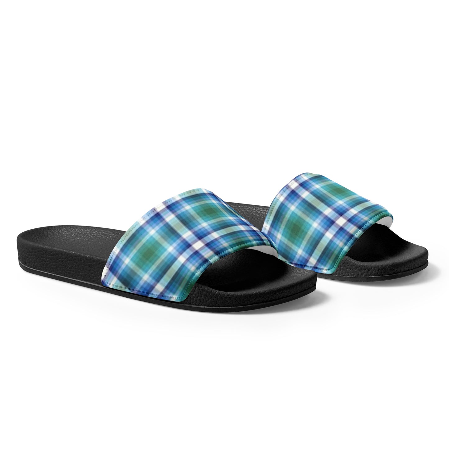 Gay MLM Vincian Pride Men’s Slides Sandals in Plaid mens-slides-black-right-front-660194906534d