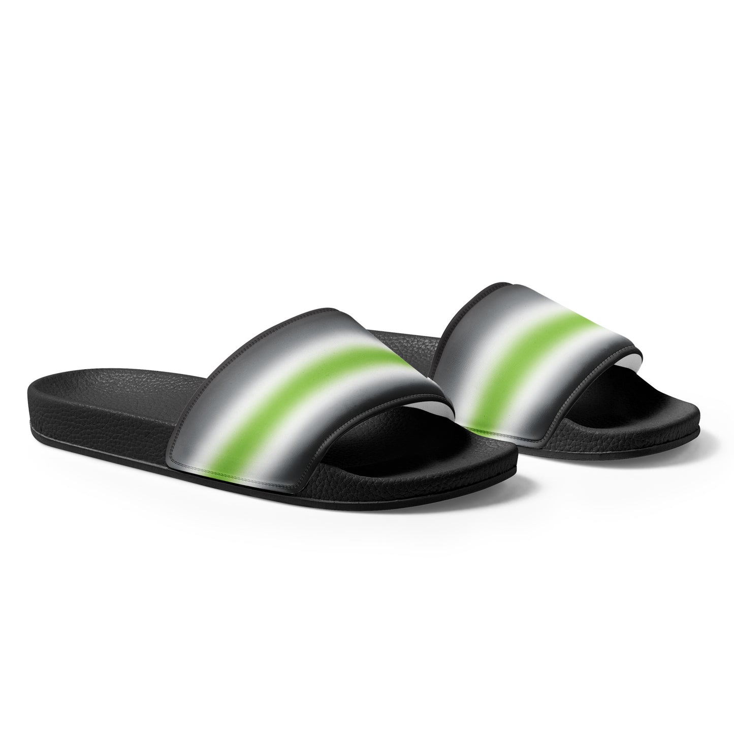 Agender Pride Men’s Slides Sandals in Ombre mens-slides-black-right-front-66019ff80e59f