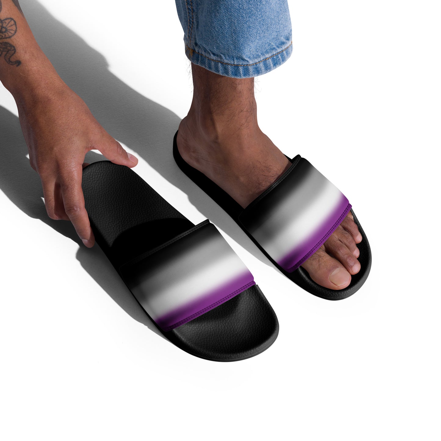 Asexual Ace Pride Men’s Slides Sandals in Ombre mens-slides-black-right-front-6601a15e90364