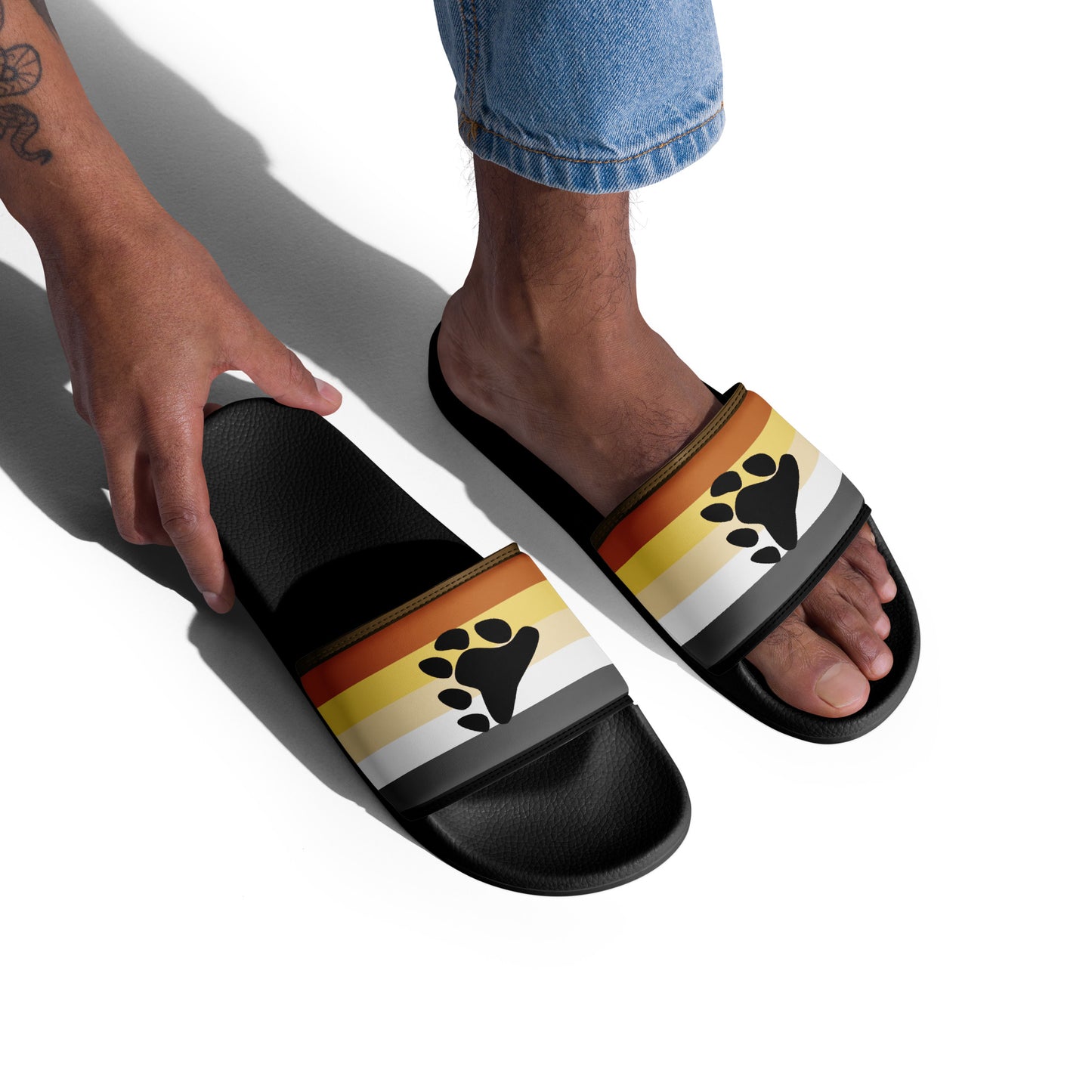 Gay Bear Pride Men’s Slides Sandals mens-slides-black-right-front-660b4dc79da97