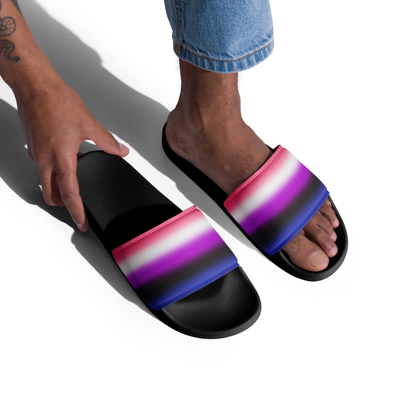 Genderfluid Pride Mens Slides Sandals mens-slides-black-right-front-660b56b718d35