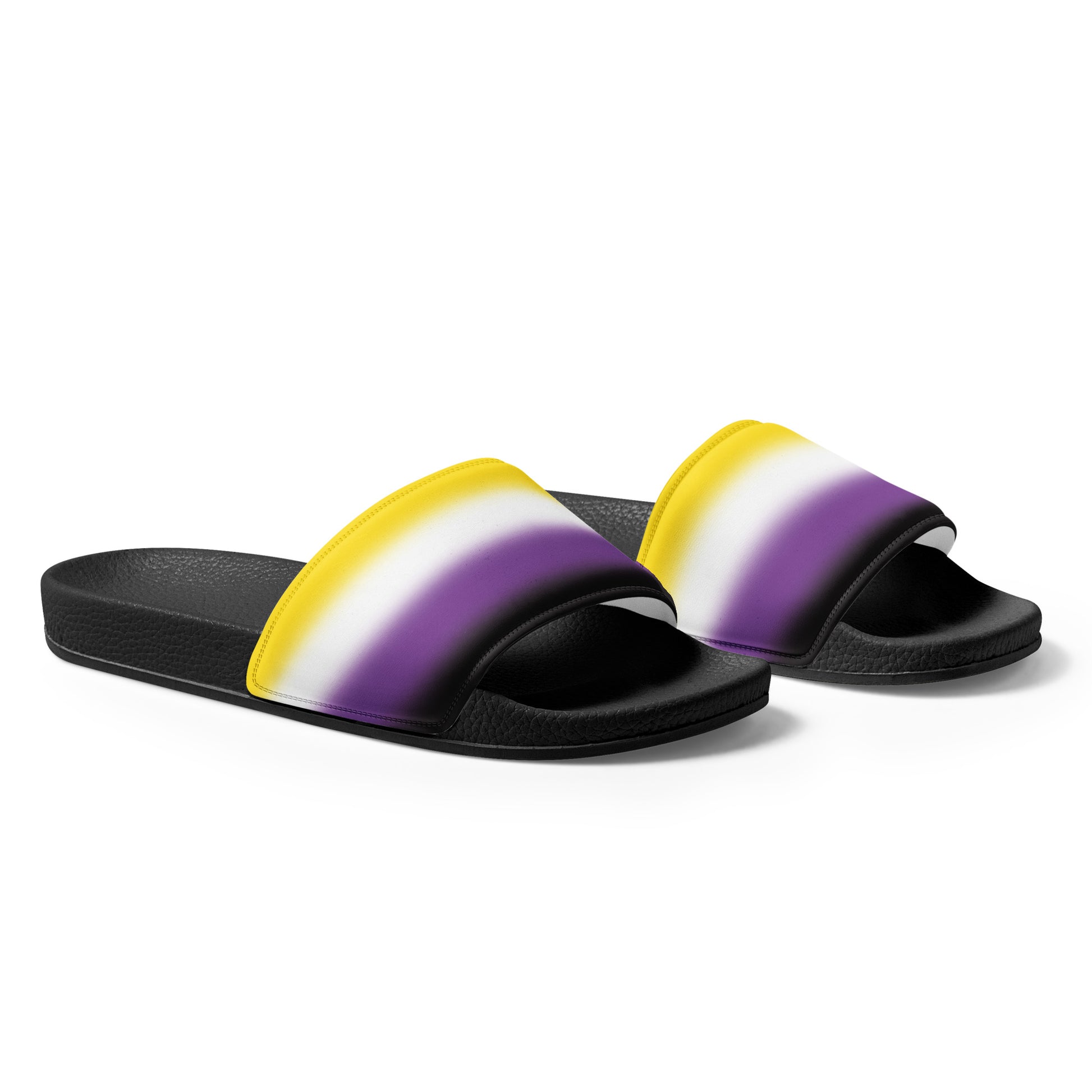 Nonbinary Enby Pride Mens Slides Sandals mens-slides-black-right-front-660b5744057cd