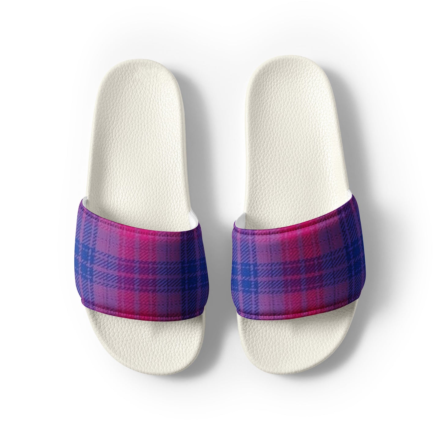 Bisexual Bi Pride Men’s Slides Sandals in Plaid mens-slides-white-front-2-660193d62c7ba