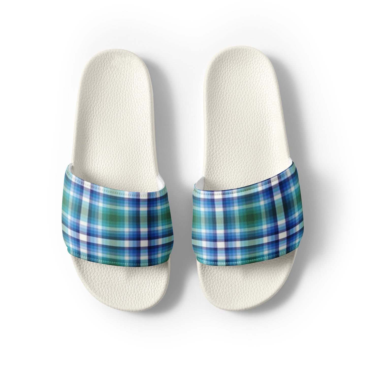 Gay MLM Vincian Pride Men’s Slides Sandals in Plaid mens-slides-white-front-2-66019490655d3