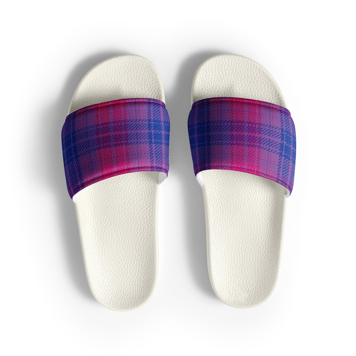 Bisexual Bi Pride Men’s Slides Sandals in Plaid White Bisexual mens-slides-white-front-660193d62c659