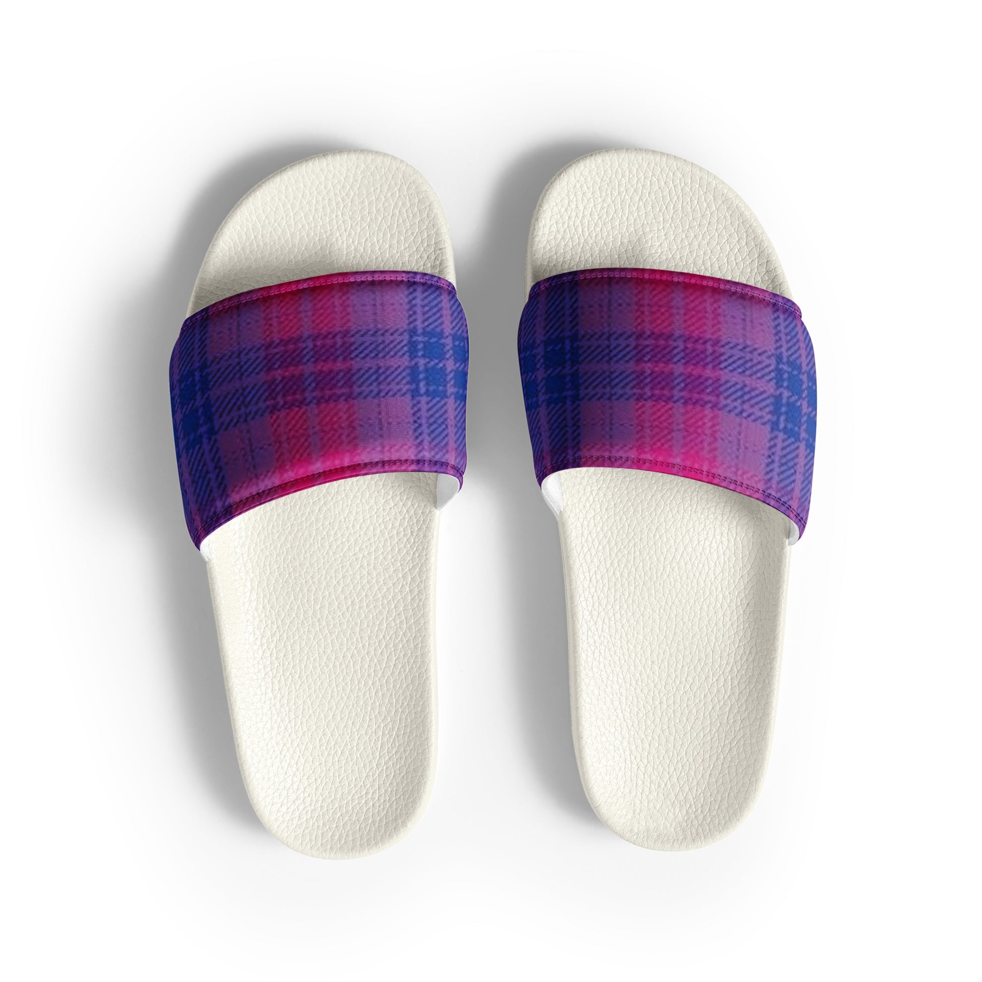 Bisexual Bi Pride Men’s Slides Sandals in Plaid White Bisexual mens-slides-white-front-660193d62c659