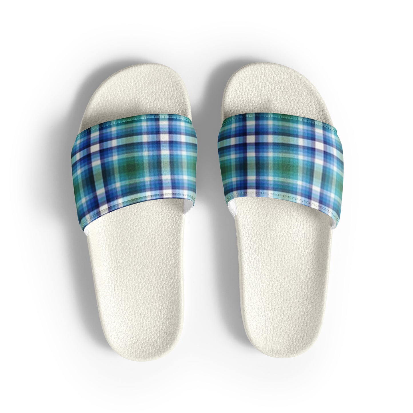 Gay MLM Vincian Pride Men’s Slides Sandals in Plaid White Gay mens-slides-white-front-6601949065420