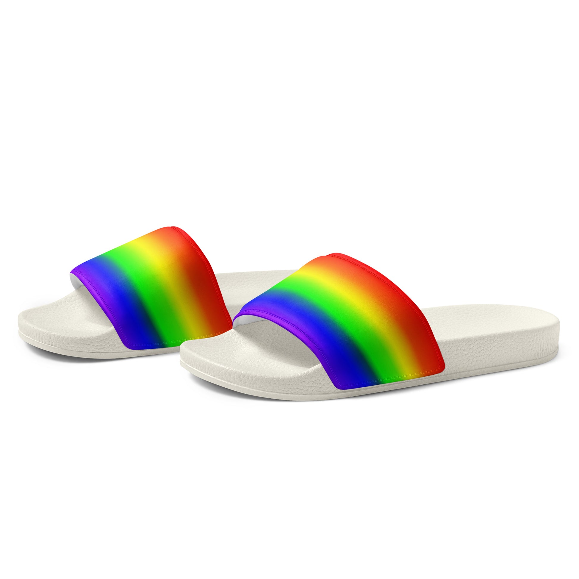 LGBTQ Pride Men’s Slides Sandals in Ombre mens-slides-white-left-front-6601907c4e5cf