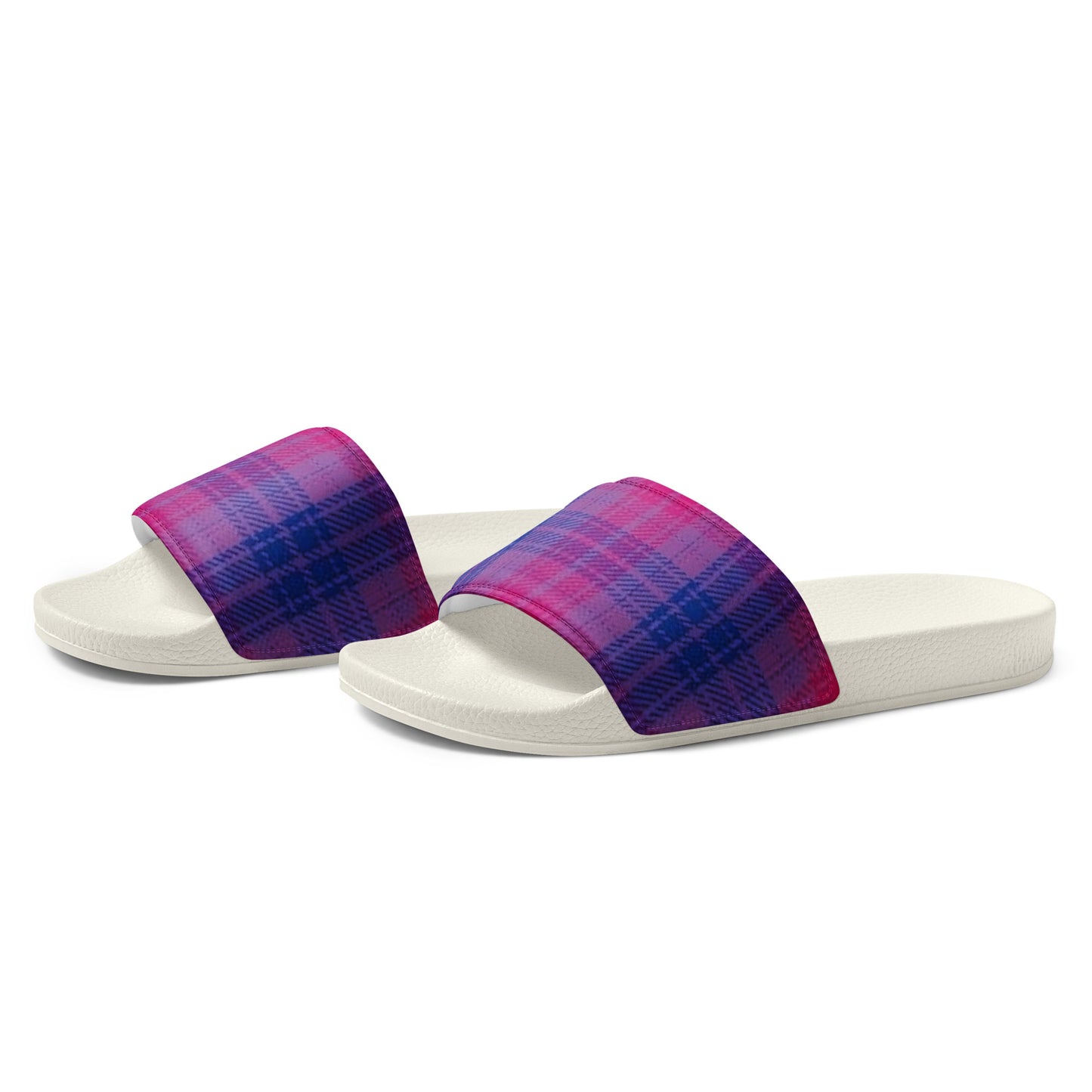 Bisexual Bi Pride Men’s Slides Sandals in Plaid mens-slides-white-left-front-660193d62c919