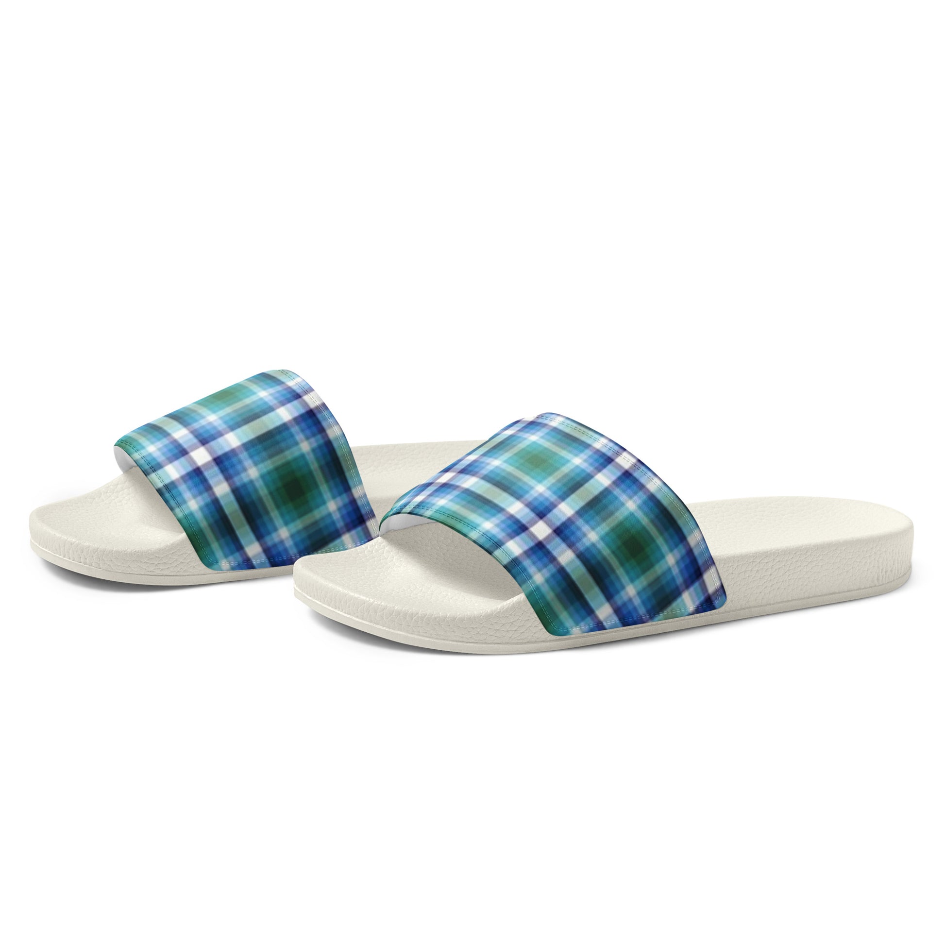 Gay MLM Vincian Pride Men’s Slides Sandals in Plaid mens-slides-white-left-front-6601949065764