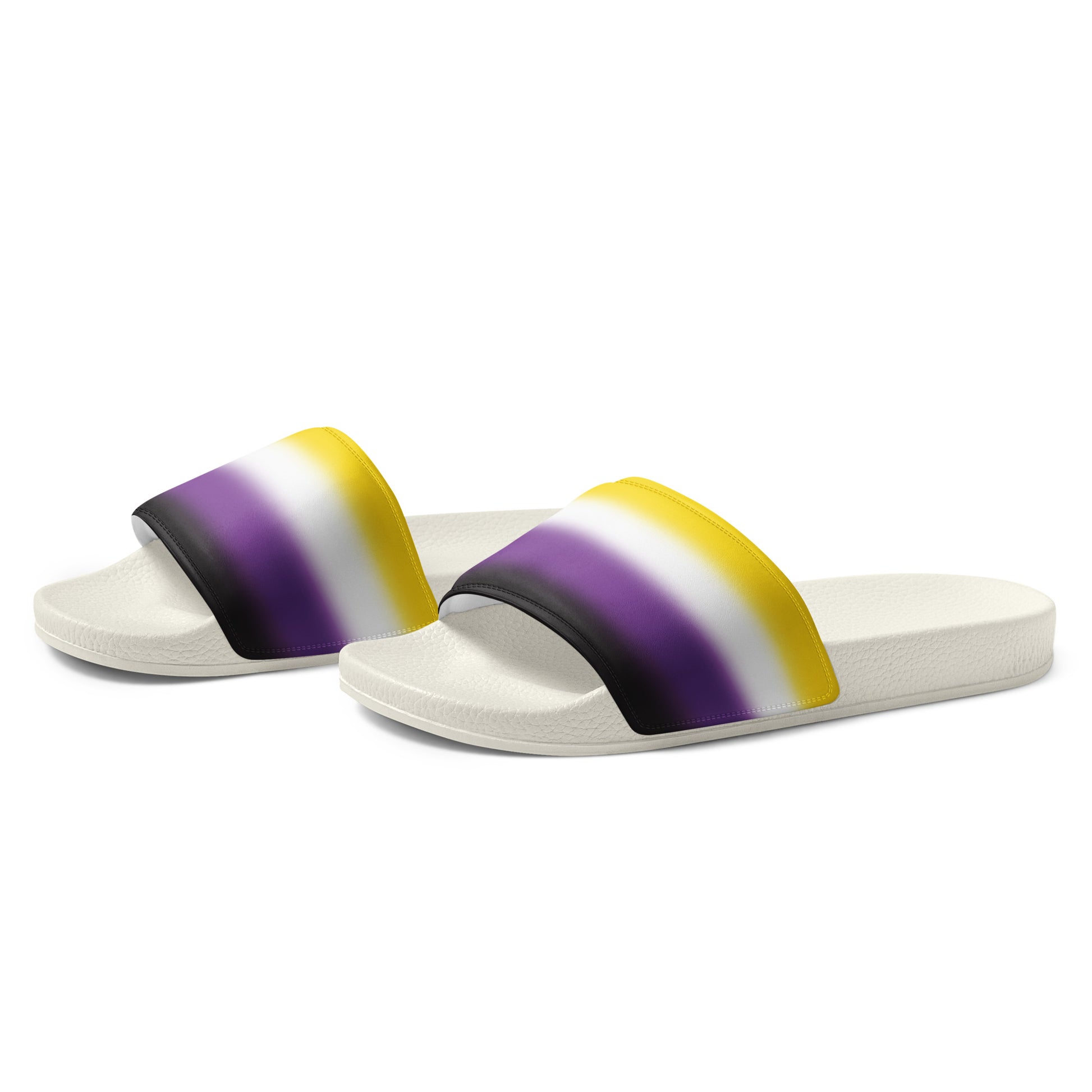 Nonbinary Enby Pride Mens Slides Sandals mens-slides-white-left-front-660b574405b84