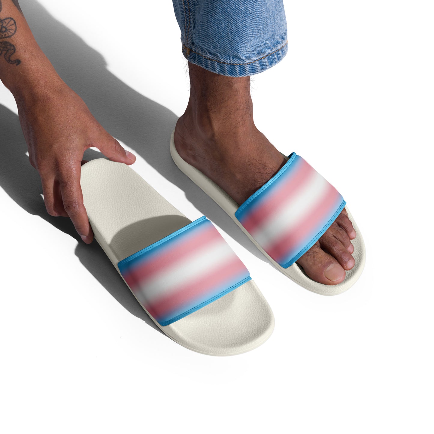 Transgender Trans Pride Men’s Size Slides Sandals in Ombre mens-slides-white-right-front-66018dae983d2