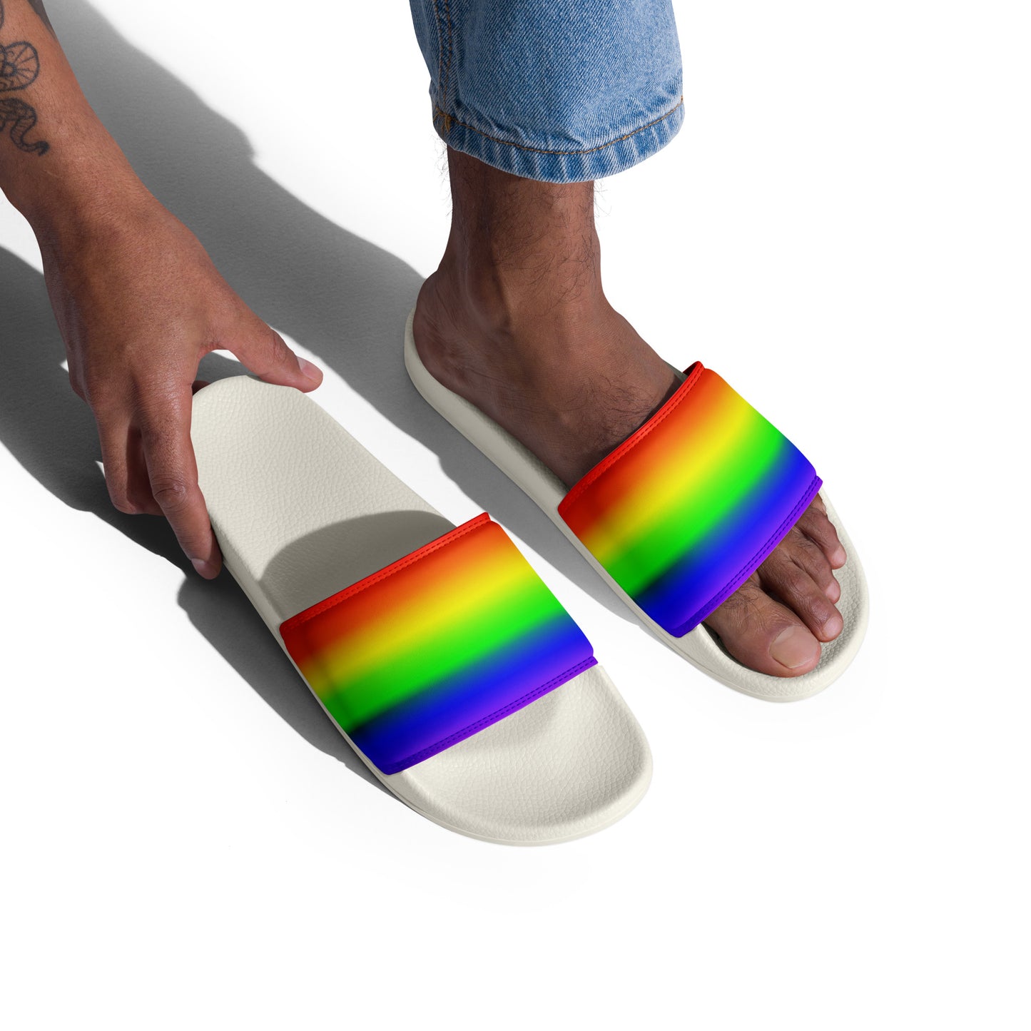 LGBTQ Pride Men’s Slides Sandals in Ombre mens-slides-white-right-front-6601907c4df1f